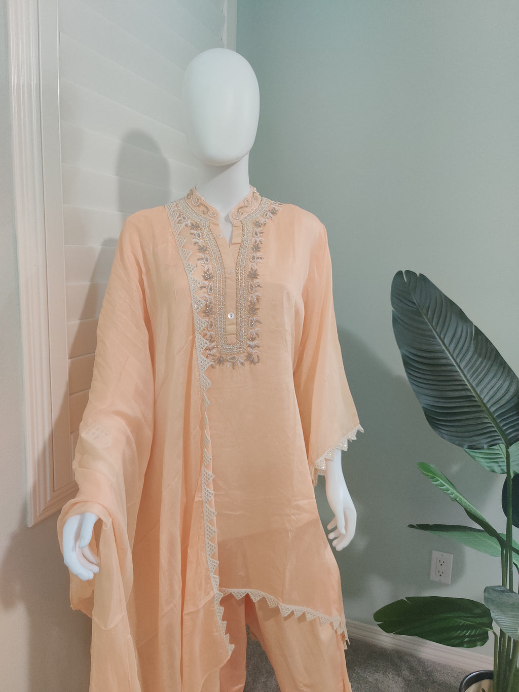 C cut handwork Peach Color Part wear Embroidered Kurta set