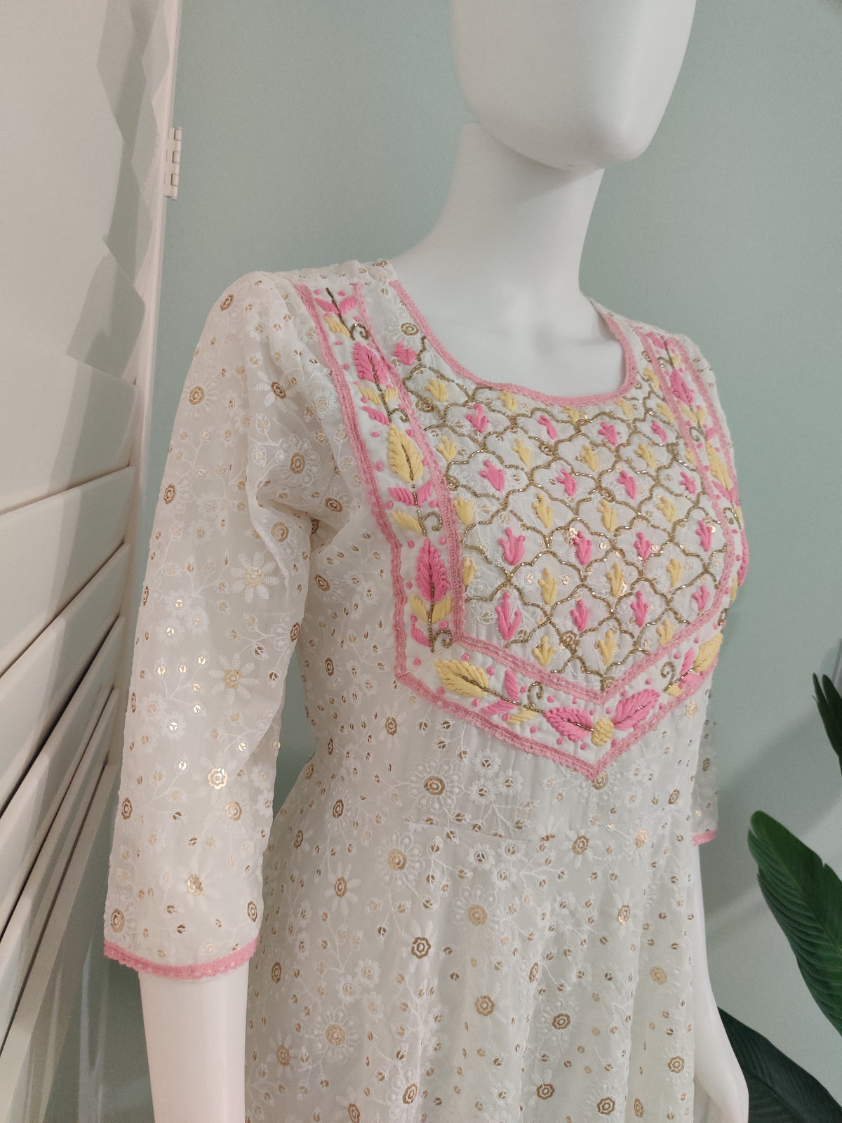 White Chikankari Anarkali Kurta Set