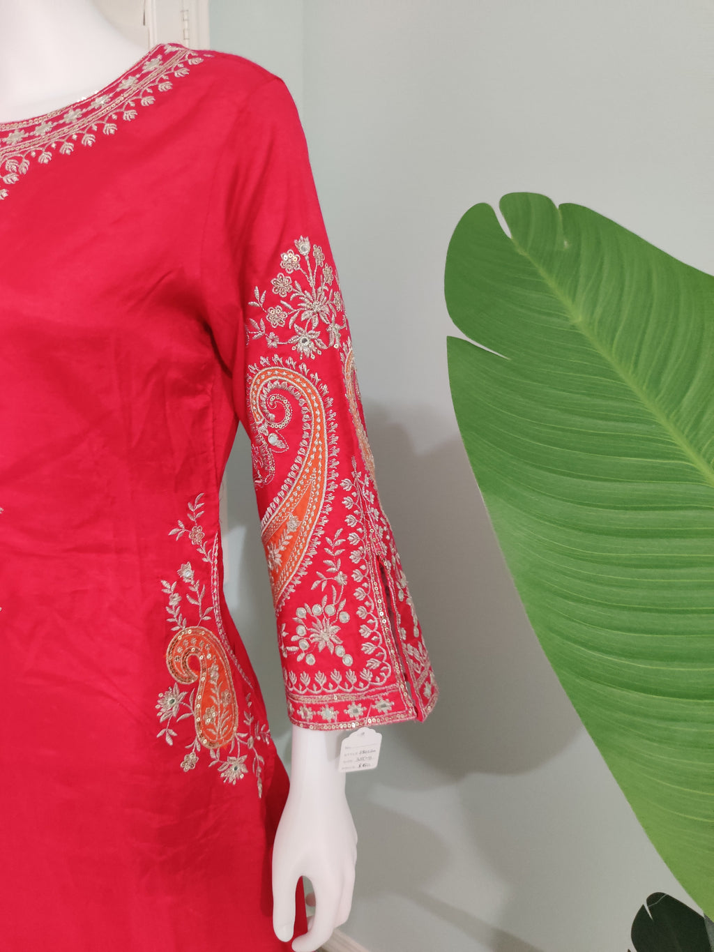 Elegant Rani Pink & Green Embroidered  Plazzo Kurta set