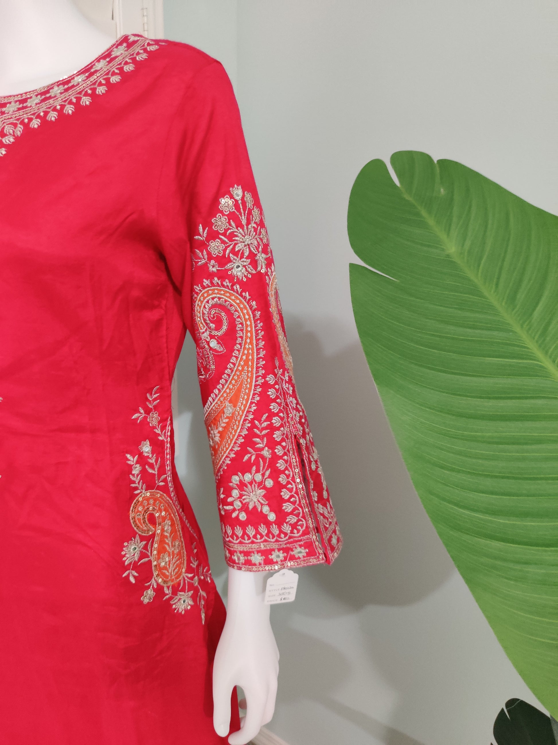 Elegant Rani Pink & Green Embroidered  Plazzo Kurta set