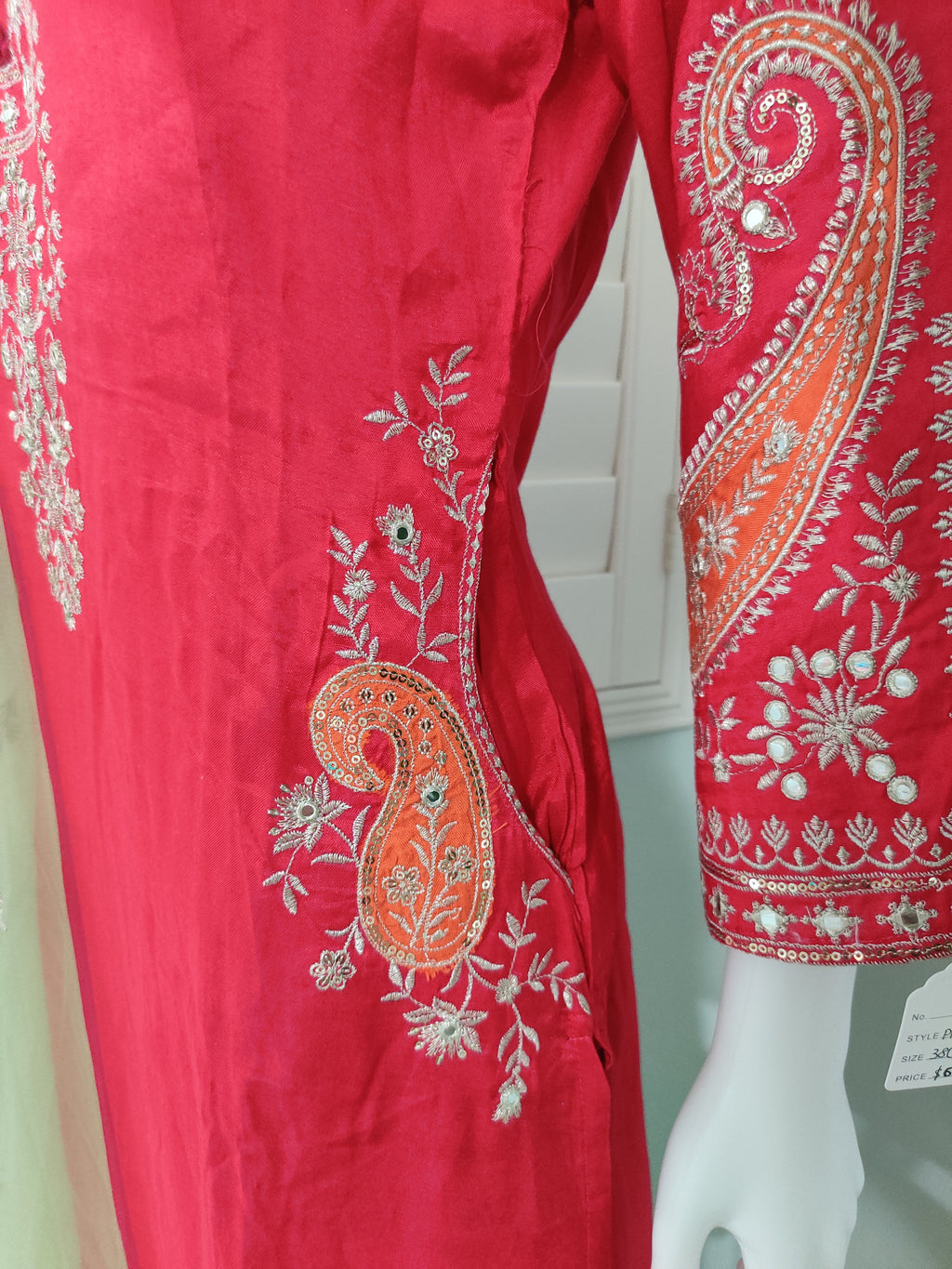 Elegant Rani Pink & Green Embroidered  Plazzo Kurta set