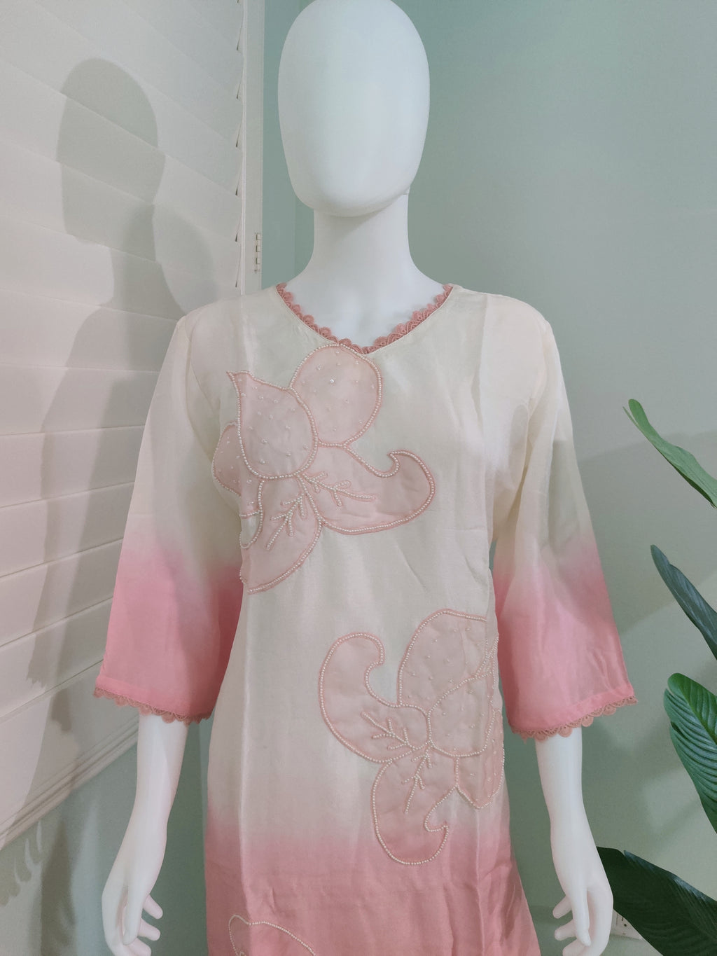 Off white and Pink Pastel Ombre Muslin Silk Suit