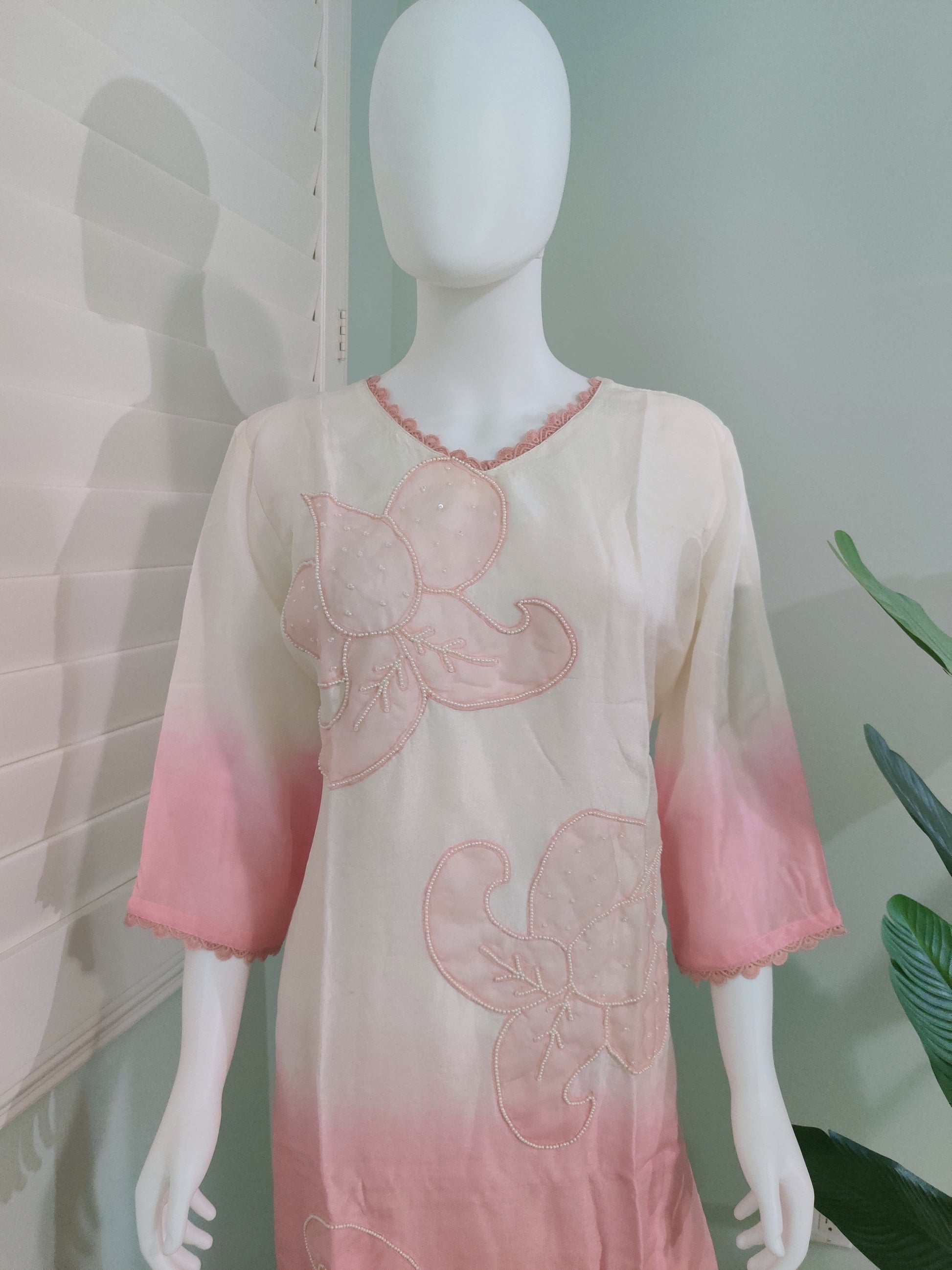 Off white and Pink Pastel Ombre Muslin Silk Suit