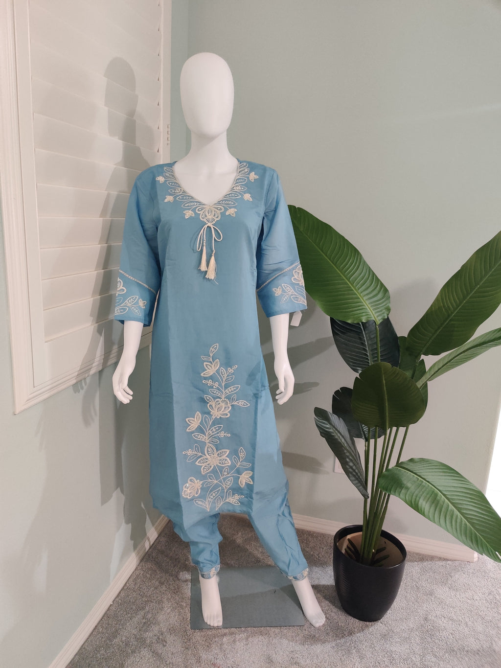 Celestial Blue Muslin Silk Straight Pant Kurta Set