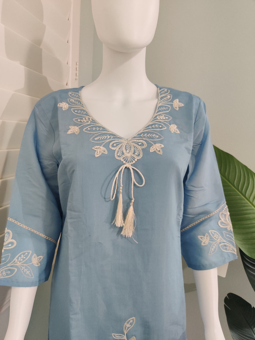 Celestial Blue Muslin Silk Straight Pant Kurta Set