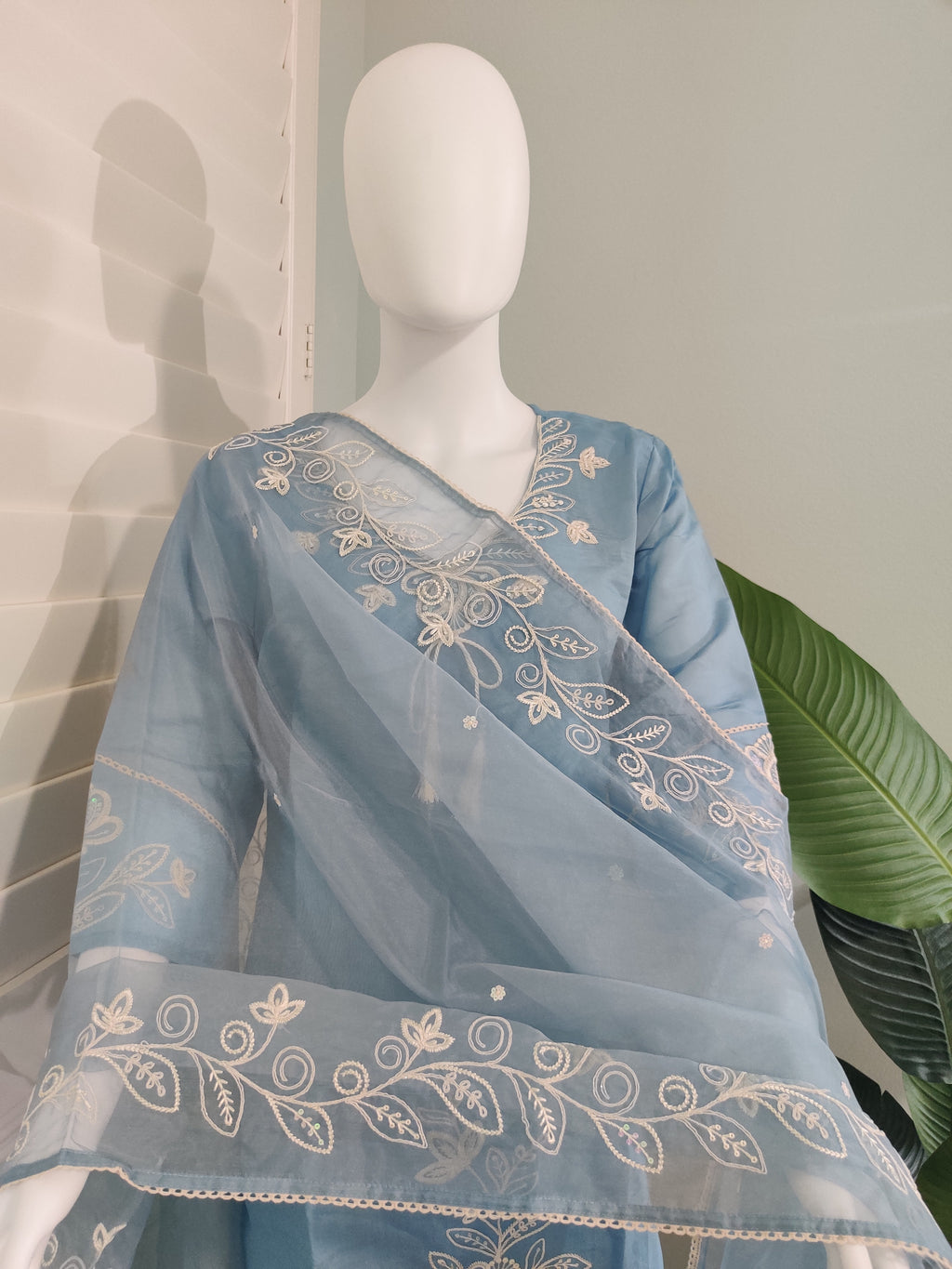 Celestial Blue Muslin Silk Straight Pant Kurta Set