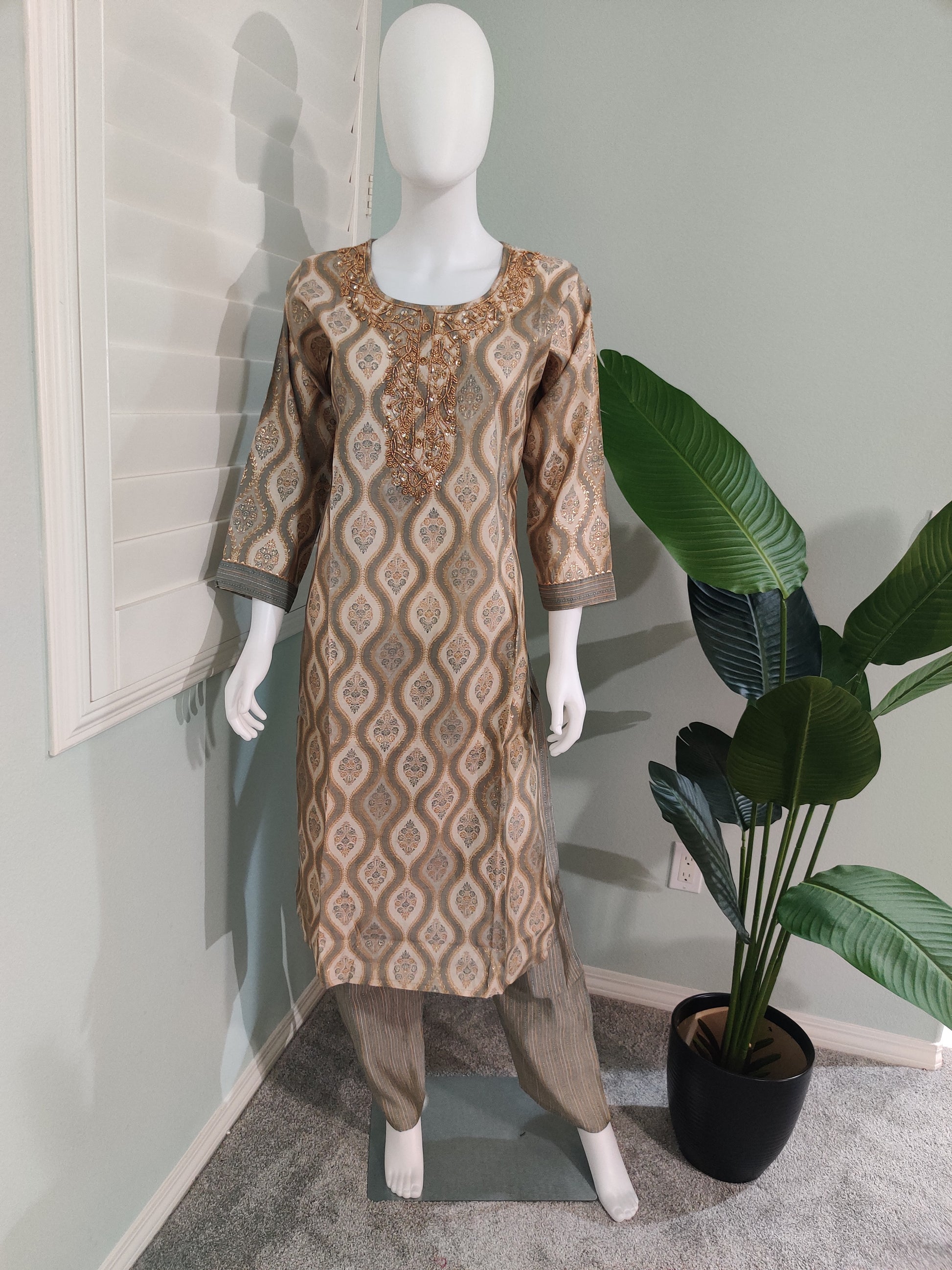 Sage Green Geometric Kurta Set