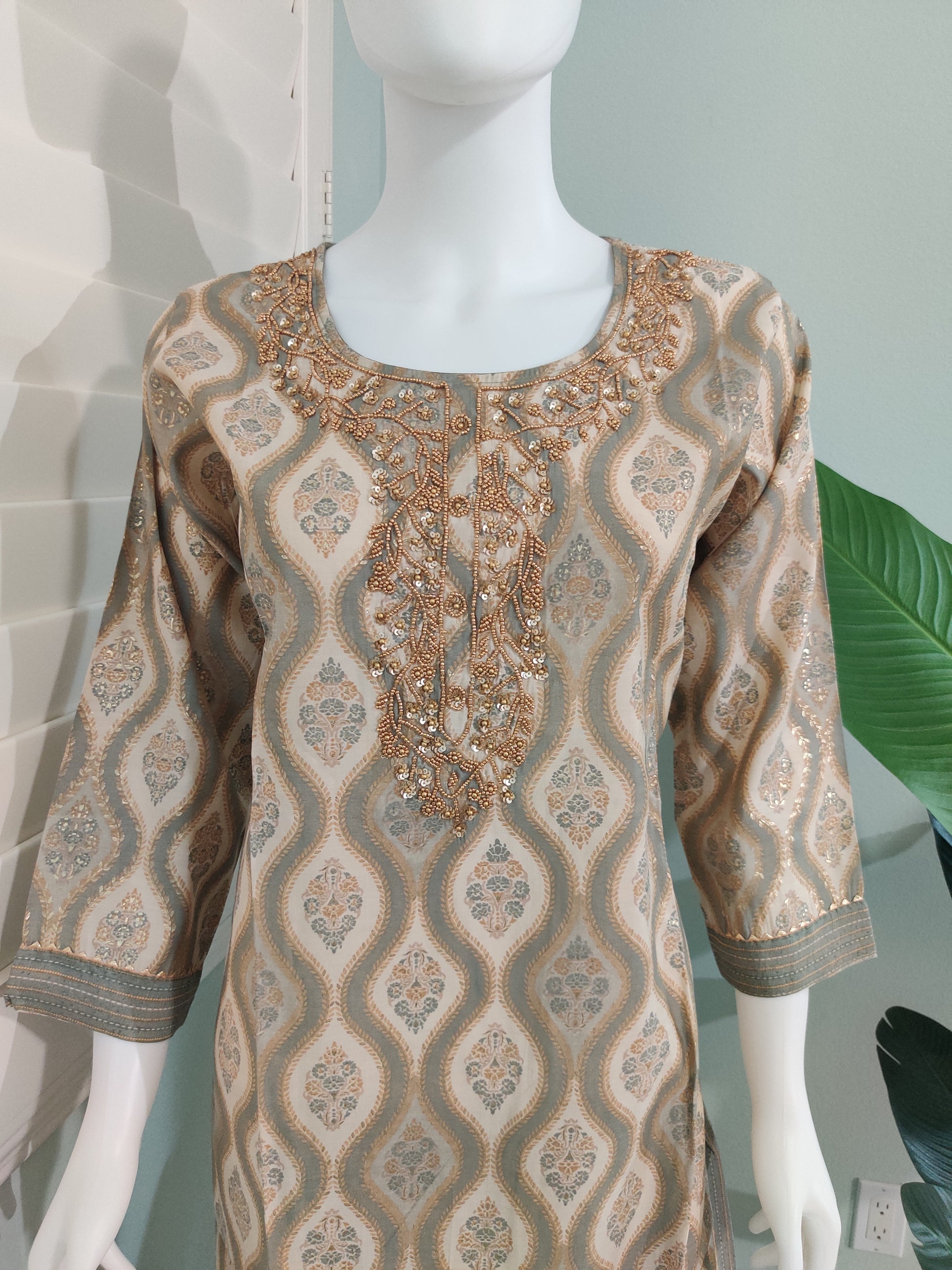 Sage Green Geometric Kurta Set