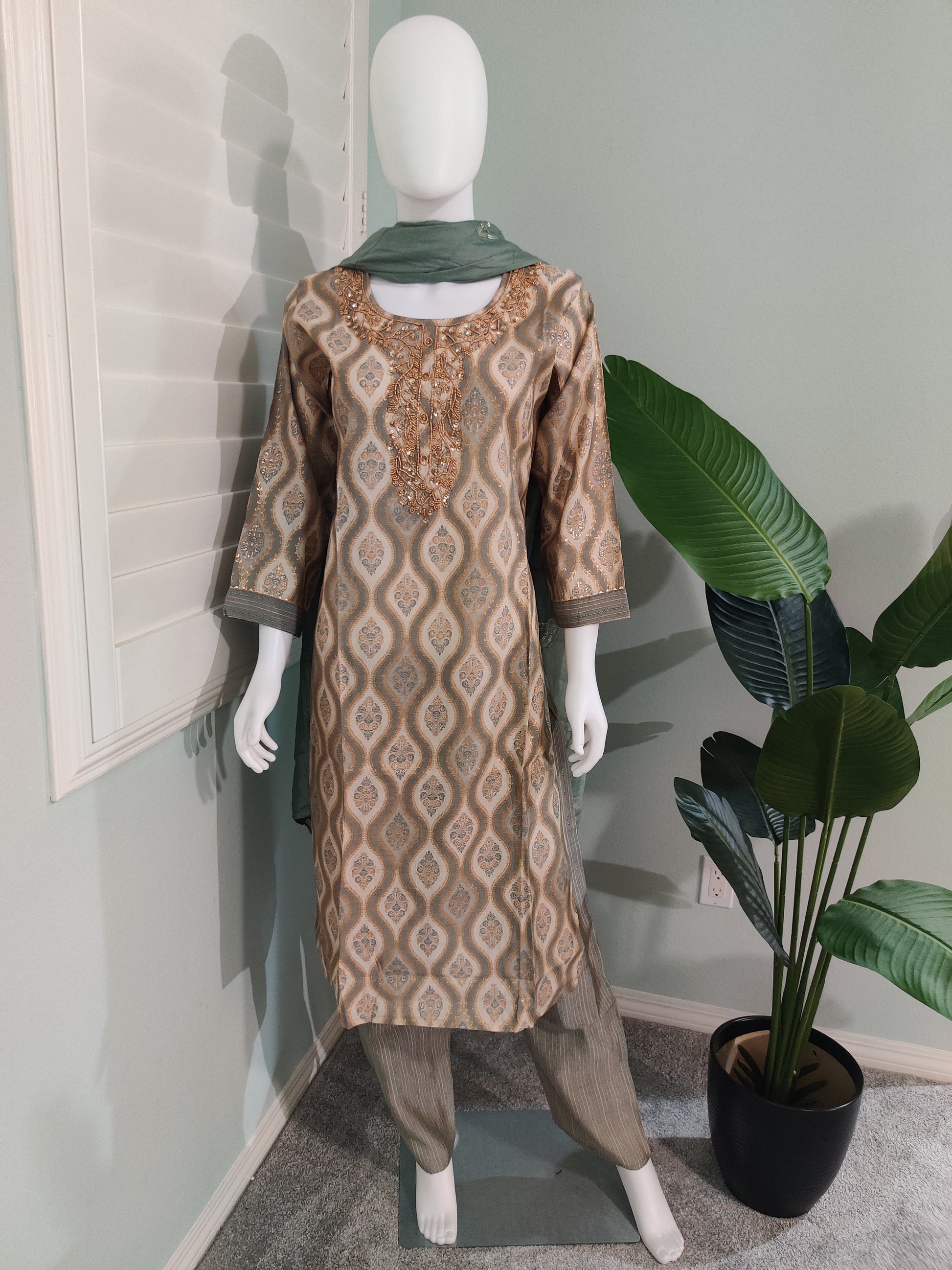 Sage Green Geometric Kurta Set