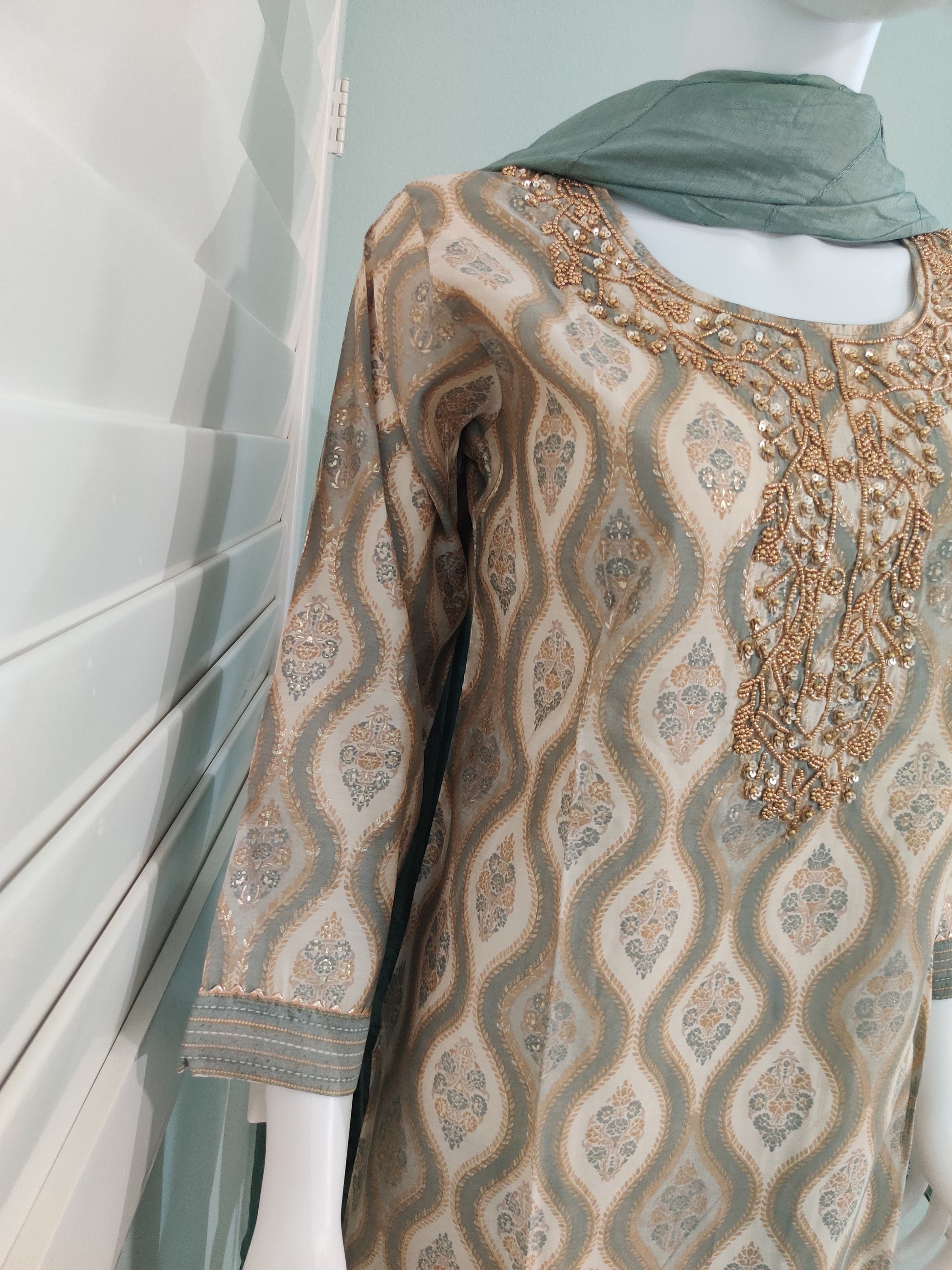 Sage Green Geometric Kurta Set