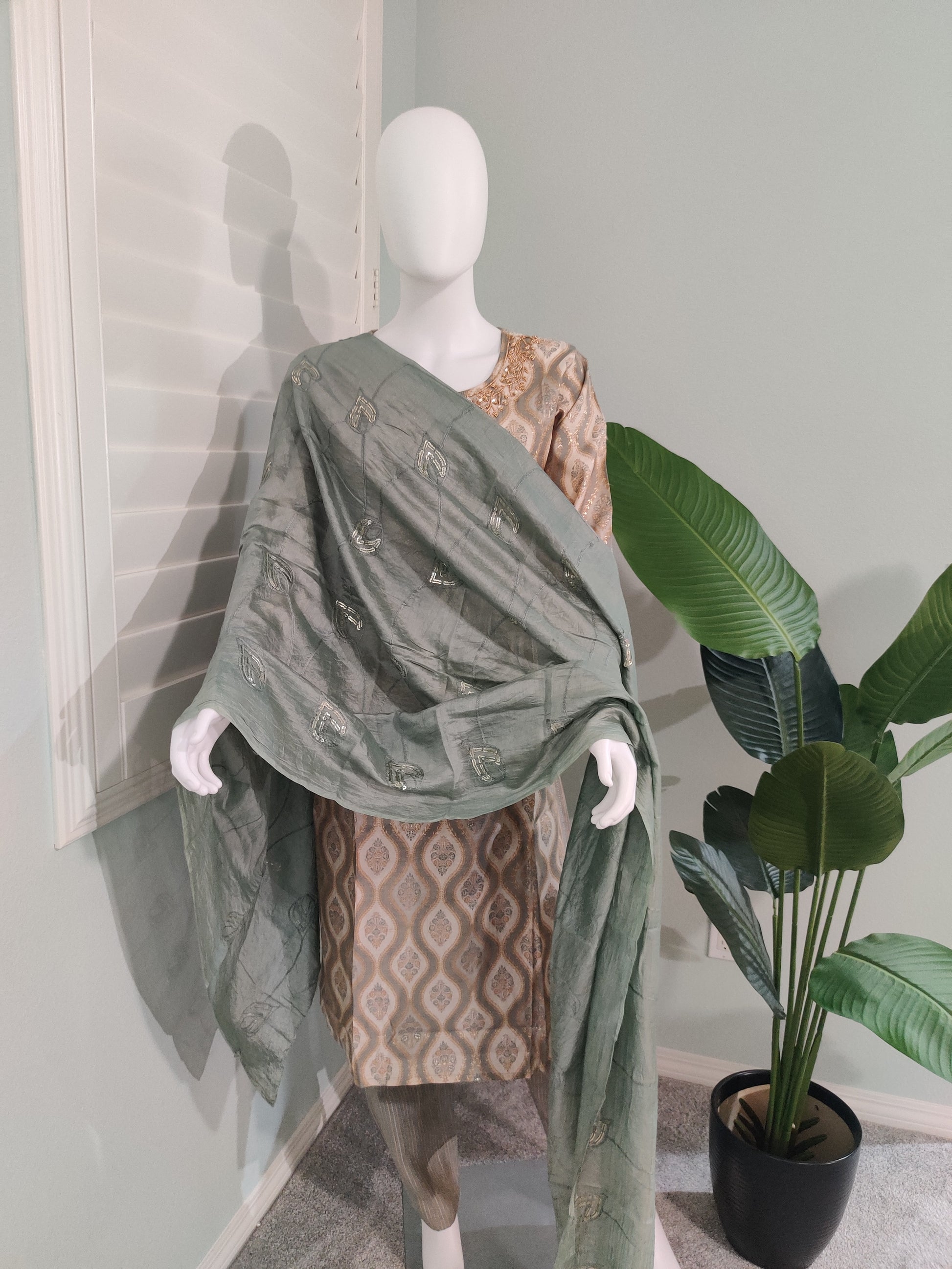 Sage Green Geometric Kurta Set