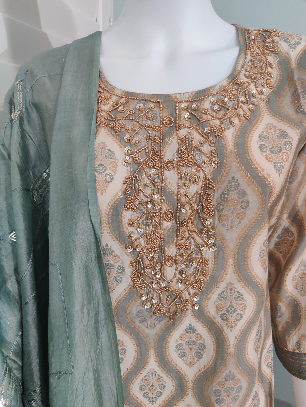Sage Green Geometric Kurta Set