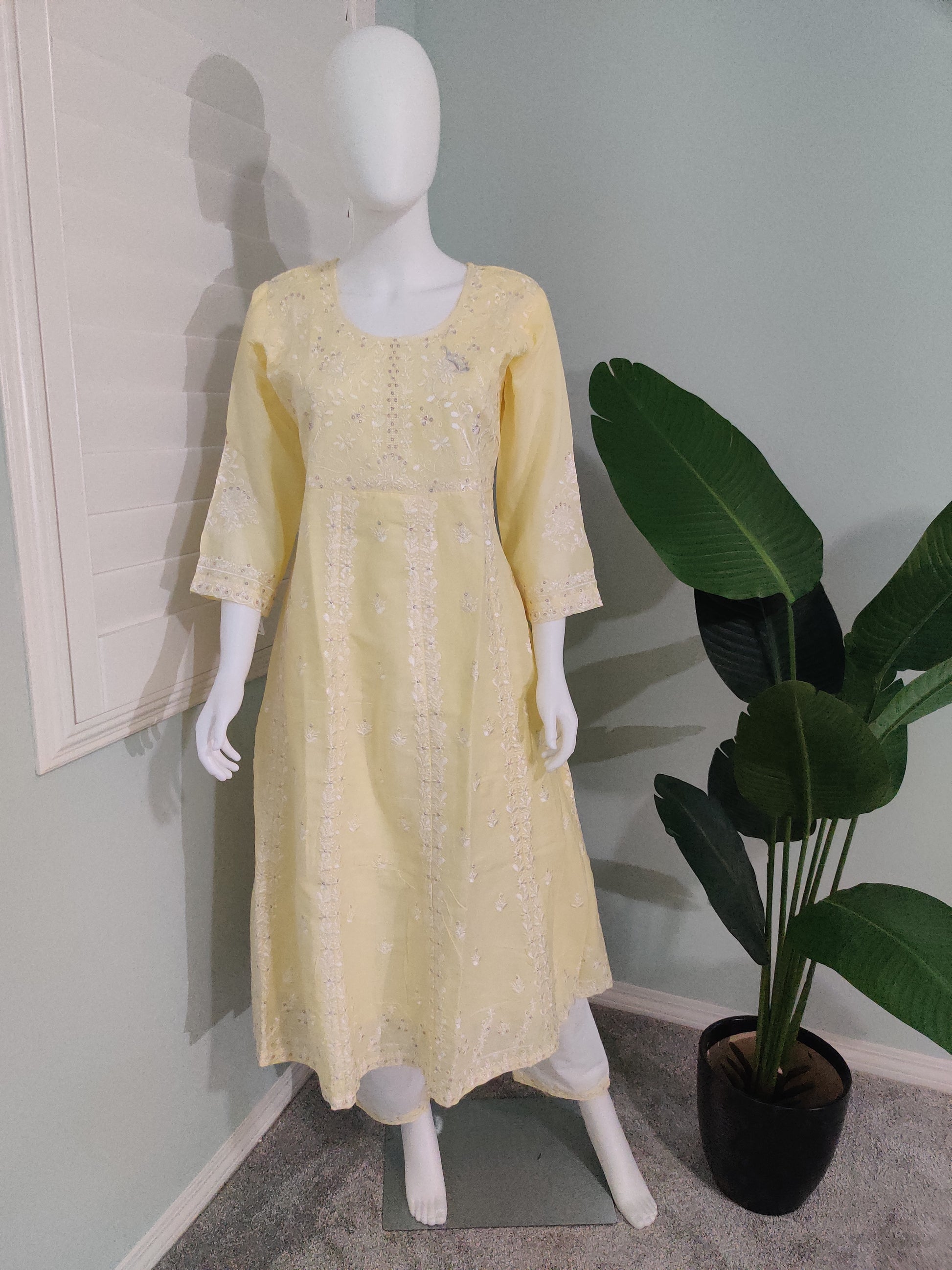 Lemon Sunshine Fully Embroidered Anarkali Kurta Set