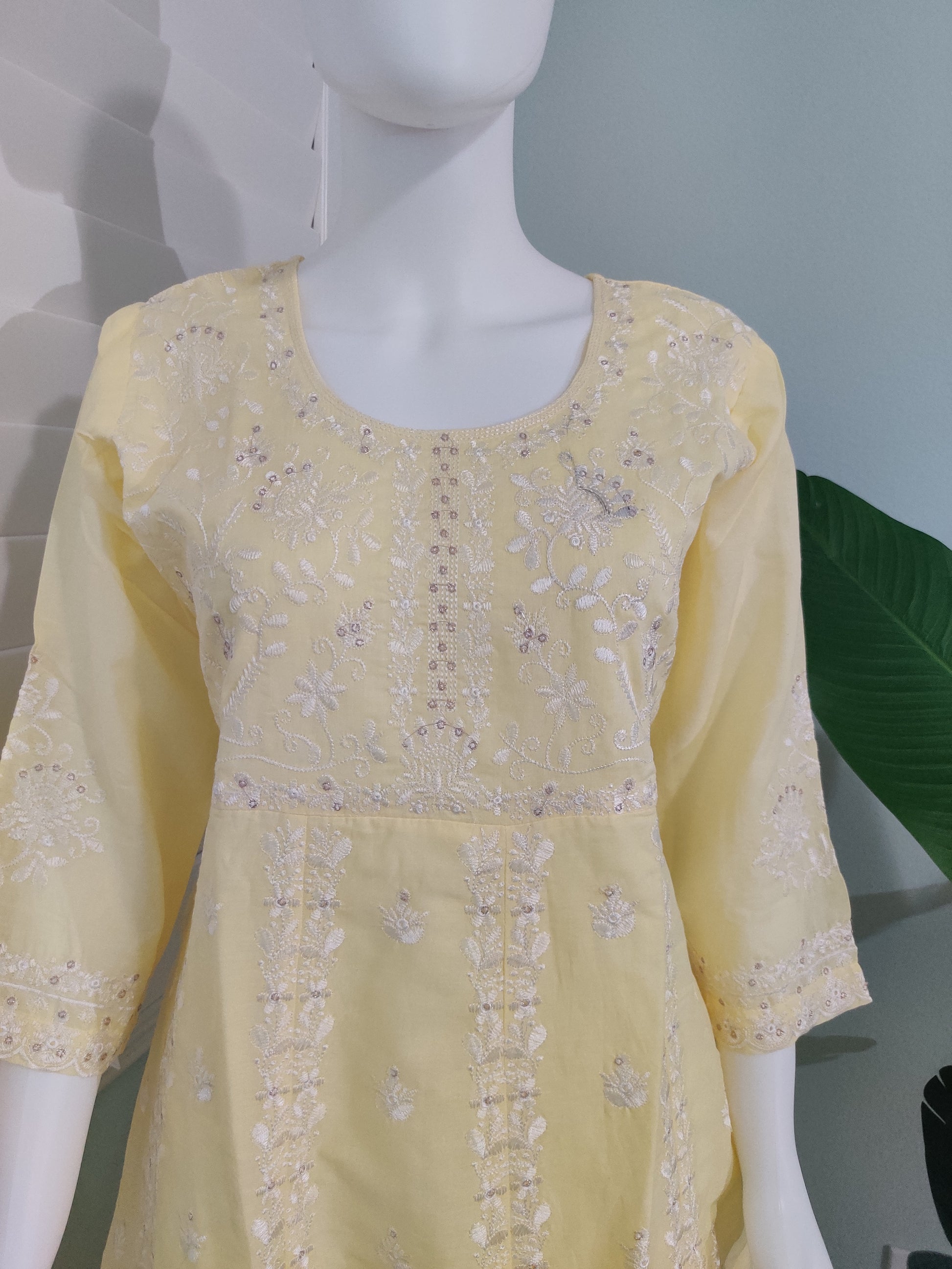 Lemon Sunshine Fully Embroidered Anarkali Kurta Set