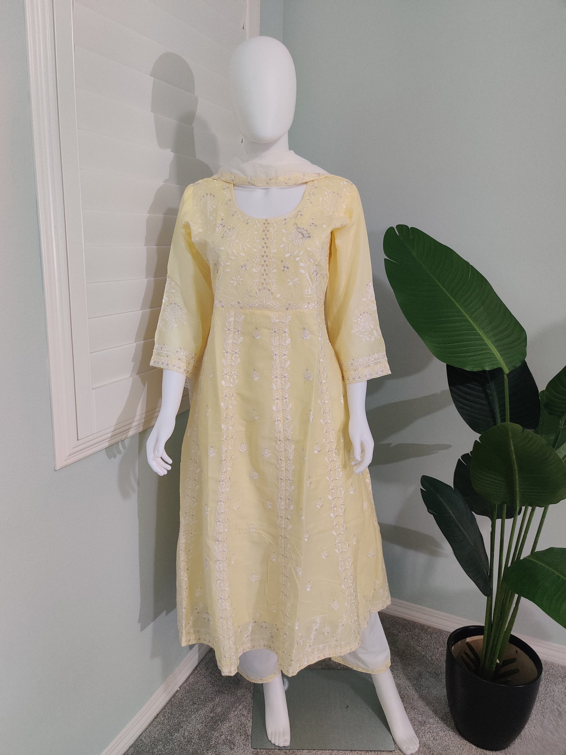 Lemon Sunshine Fully Embroidered Anarkali Kurta Set