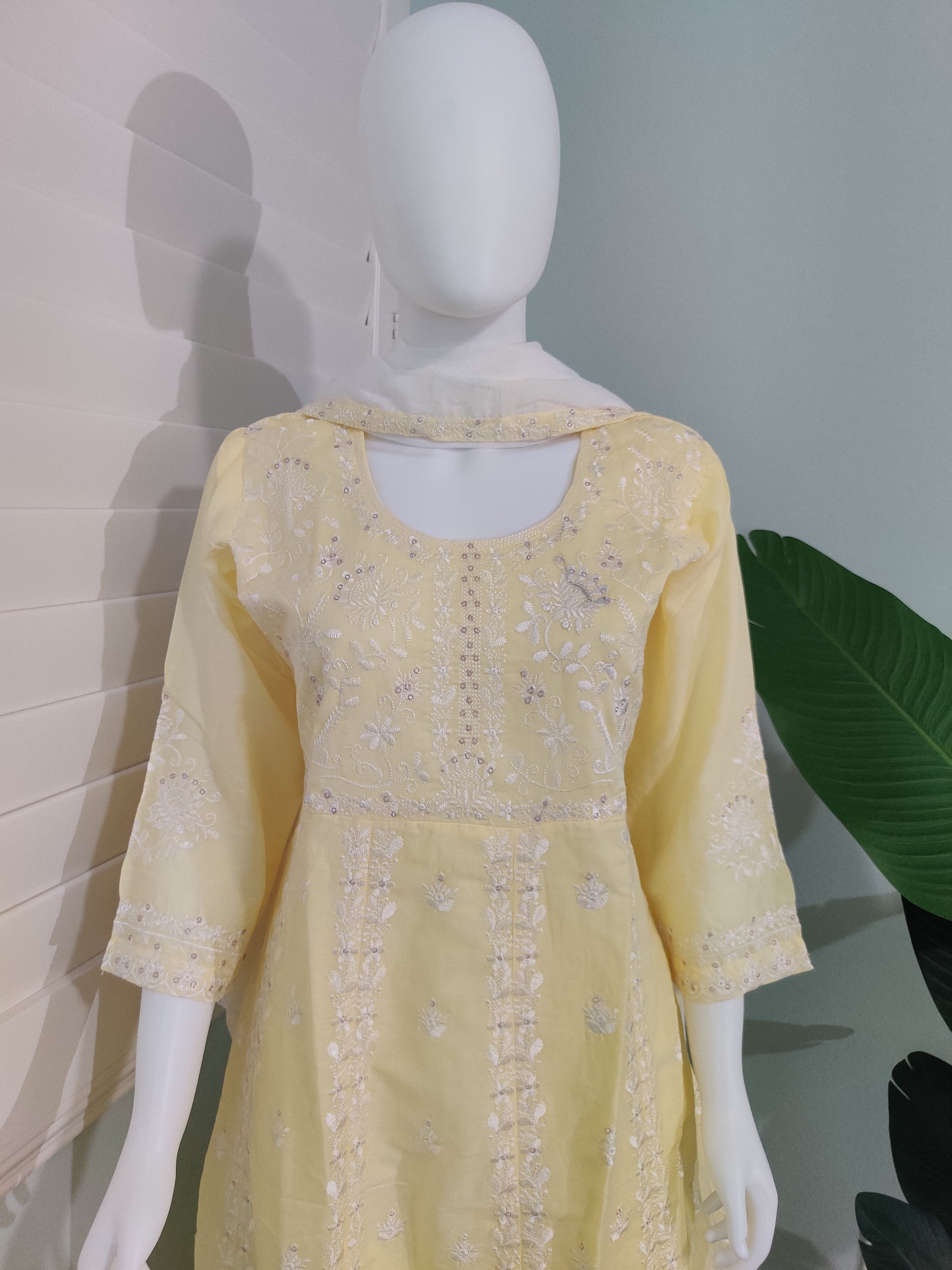 Lemon Sunshine Fully Embroidered Anarkali Kurta Set