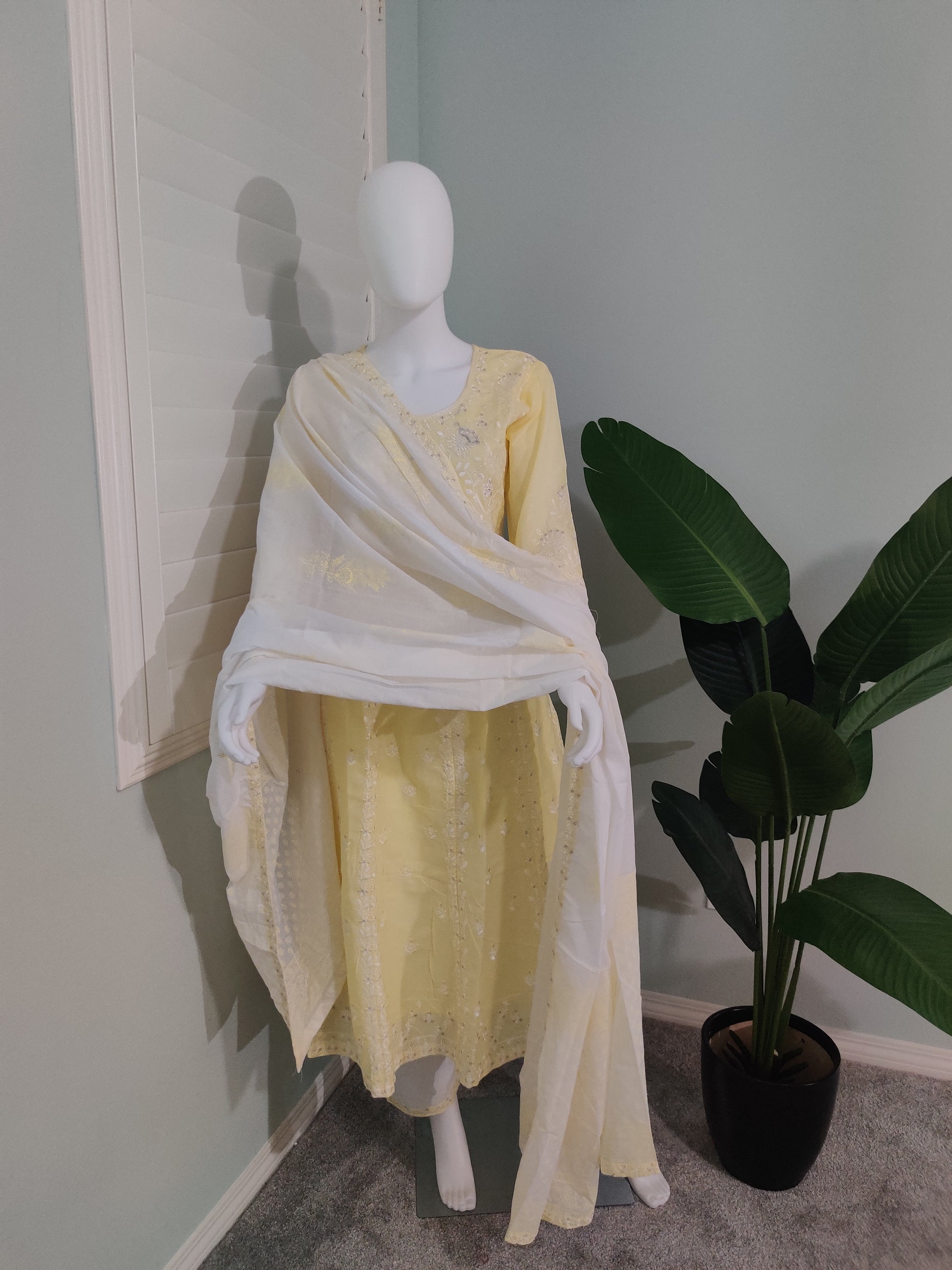 Lemon Sunshine Fully Embroidered Anarkali Kurta Set