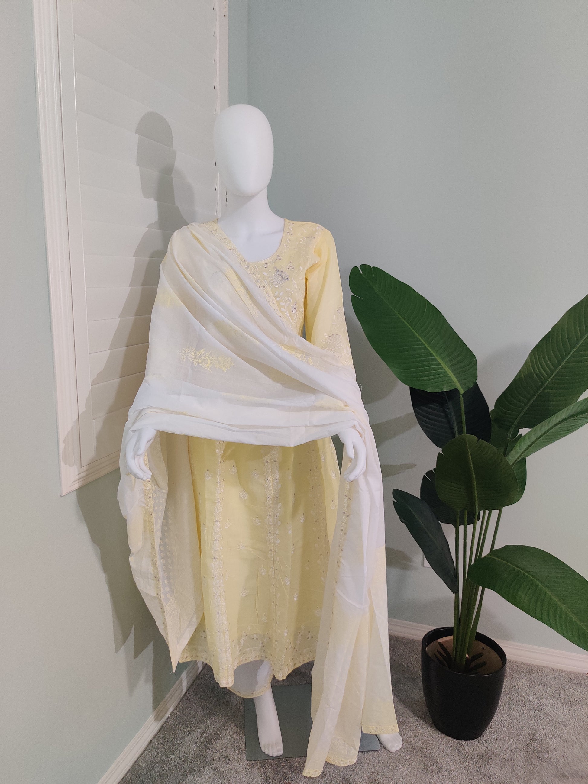 Lemon Sunshine Fully Embroidered Anarkali Kurta Set