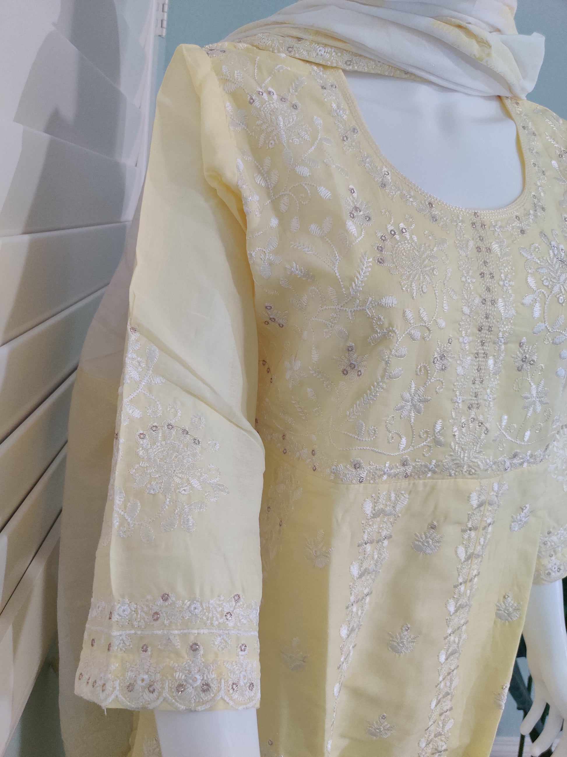 Lemon Sunshine Fully Embroidered Anarkali Kurta Set