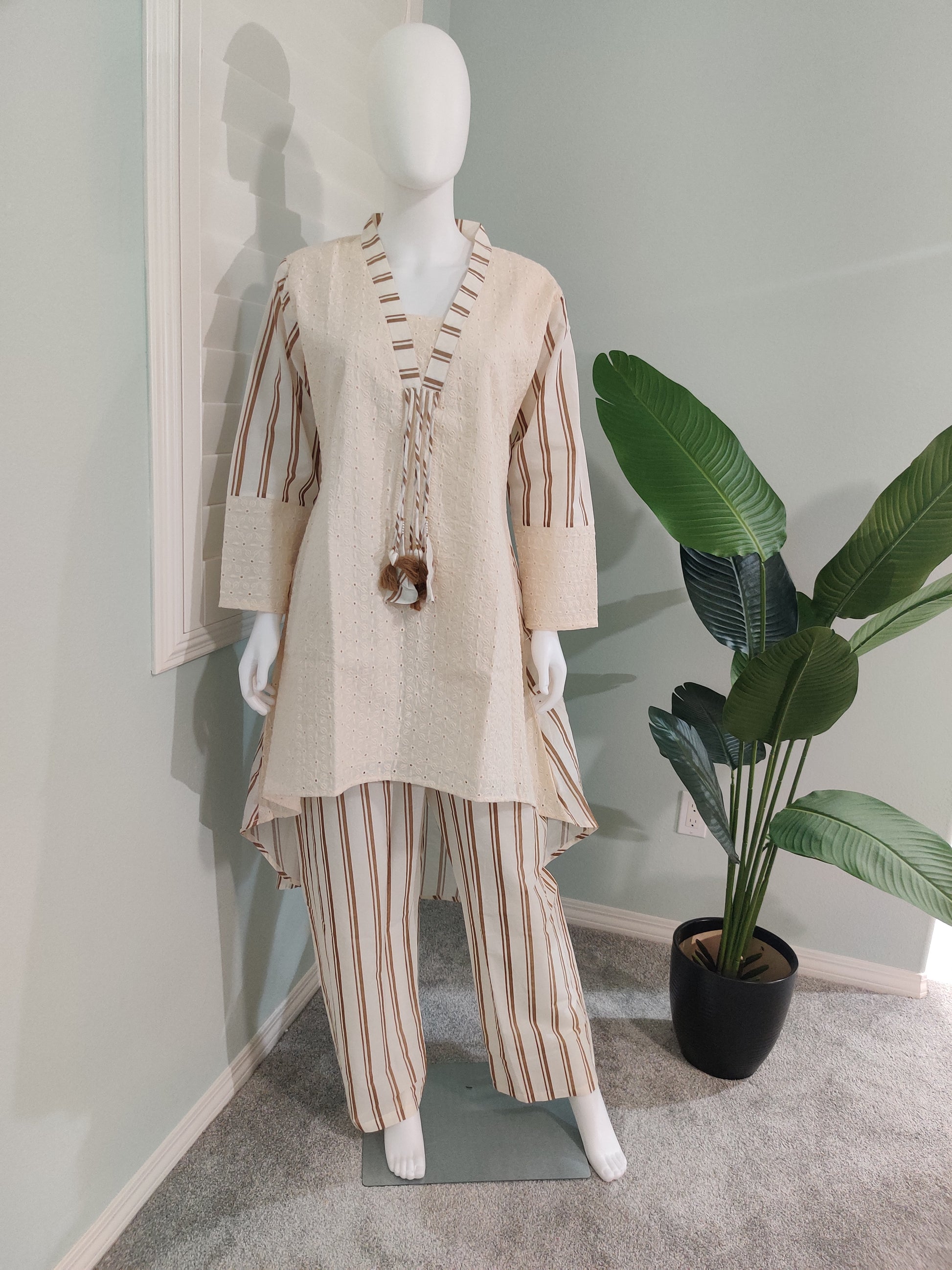 Cream & Cocoa Striped Co-ord Set