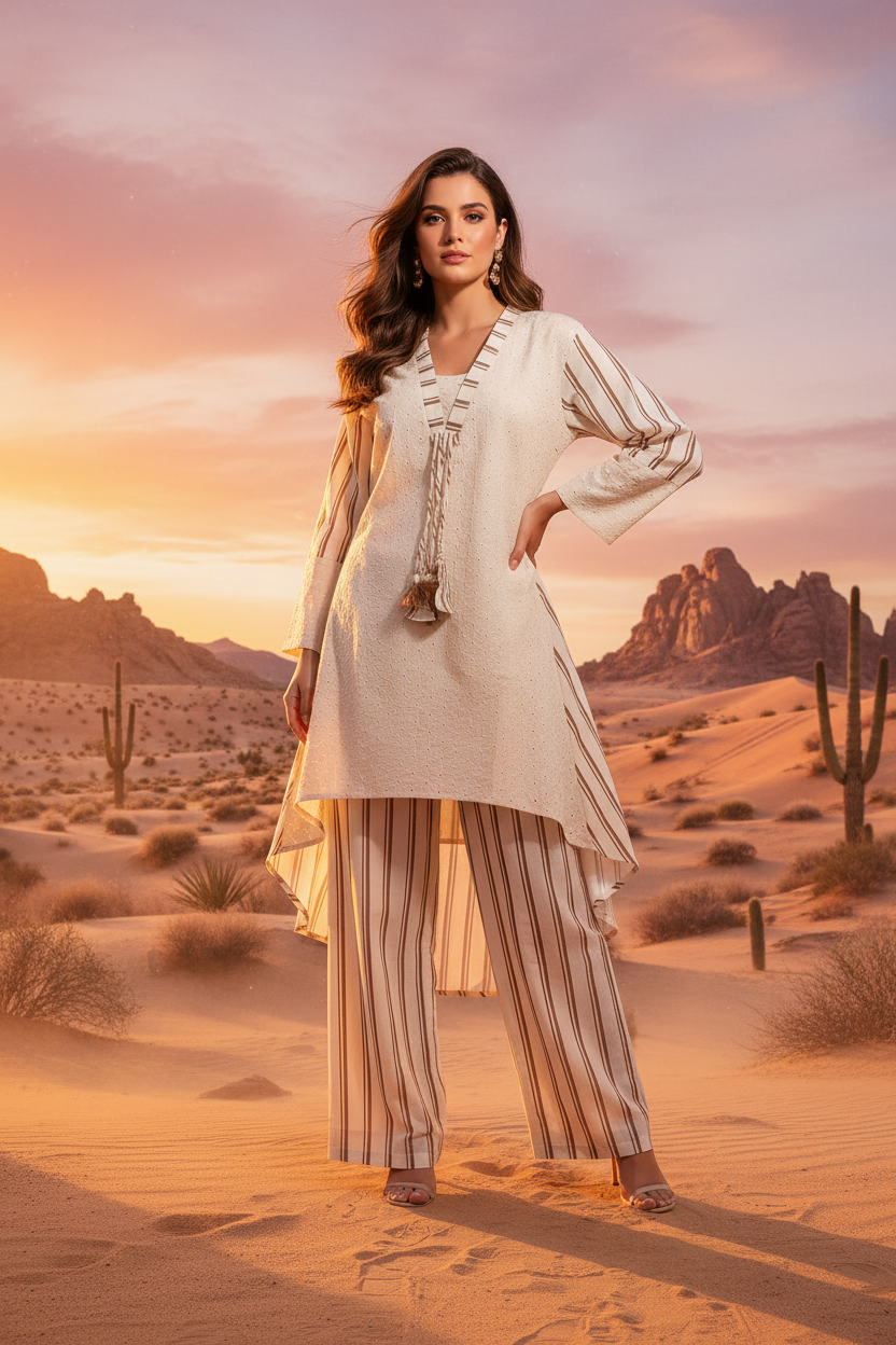 Cream & Cocoa Striped Co-ord Set