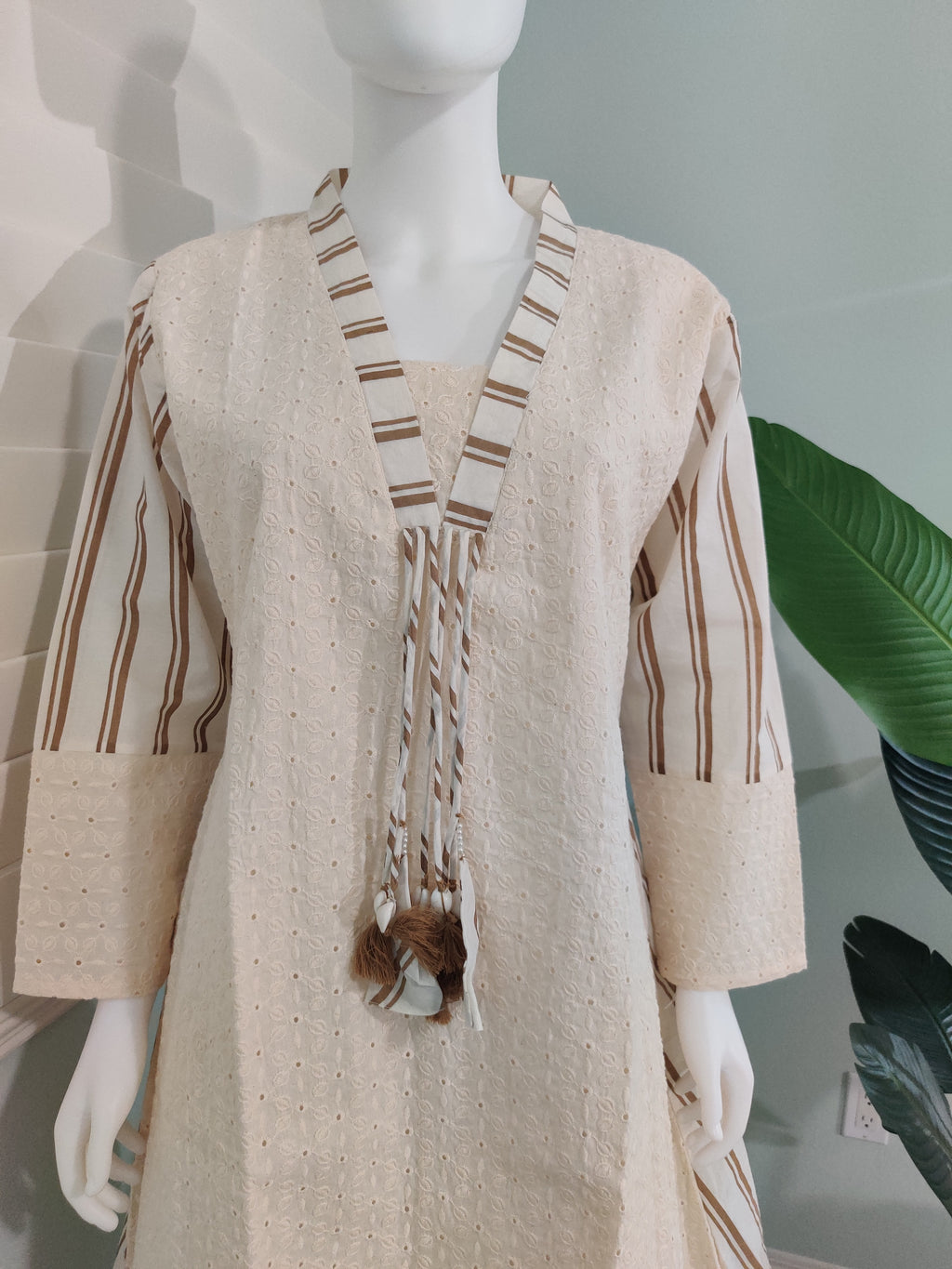 Cream & Cocoa Striped Co-ord Set