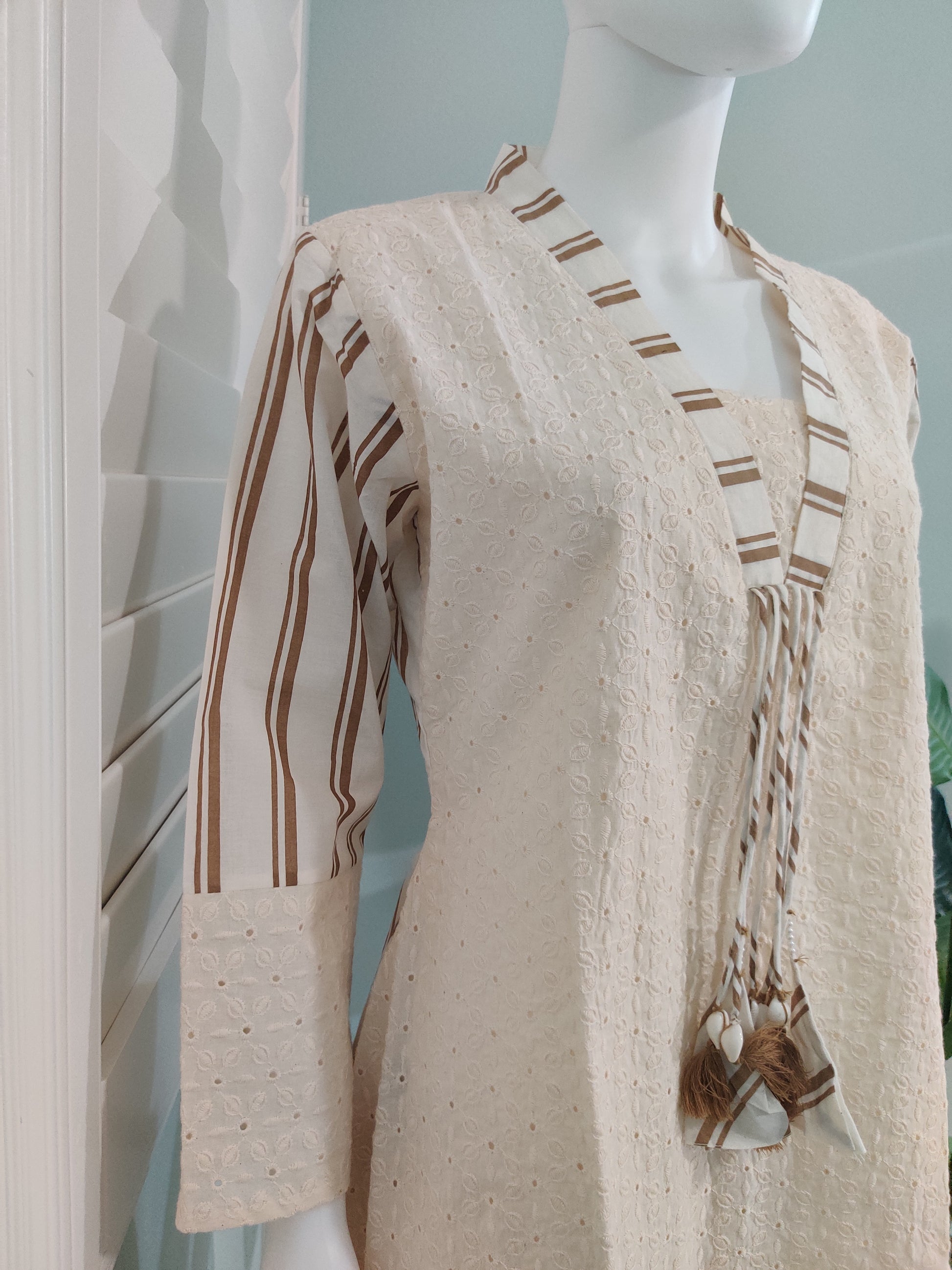 Cream & Cocoa Striped Co-ord Set