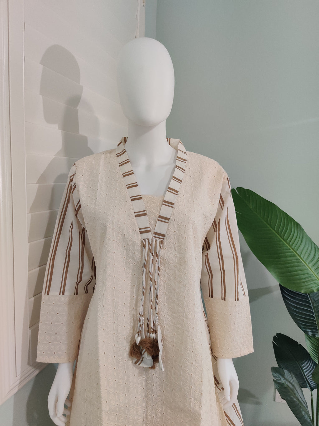 Cream & Cocoa Striped Co-ord Set