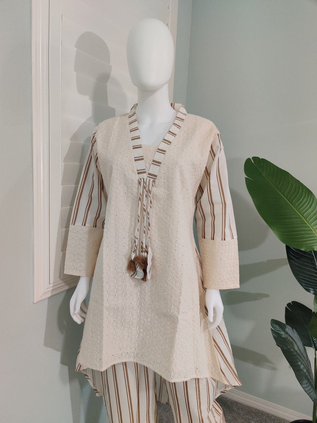 Cream & Cocoa Striped Co-ord Set