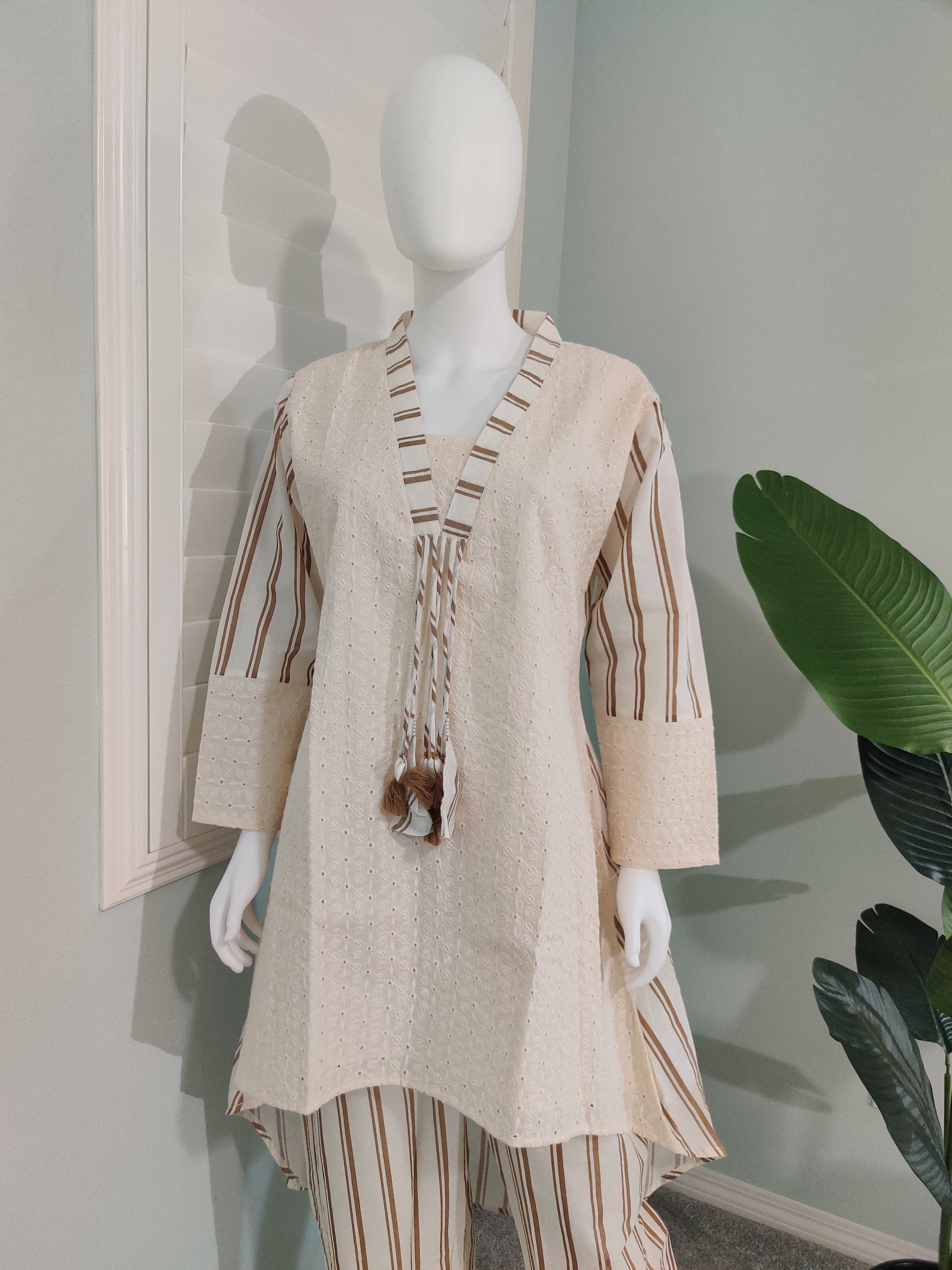 Cream & Cocoa Striped Co-ord Set