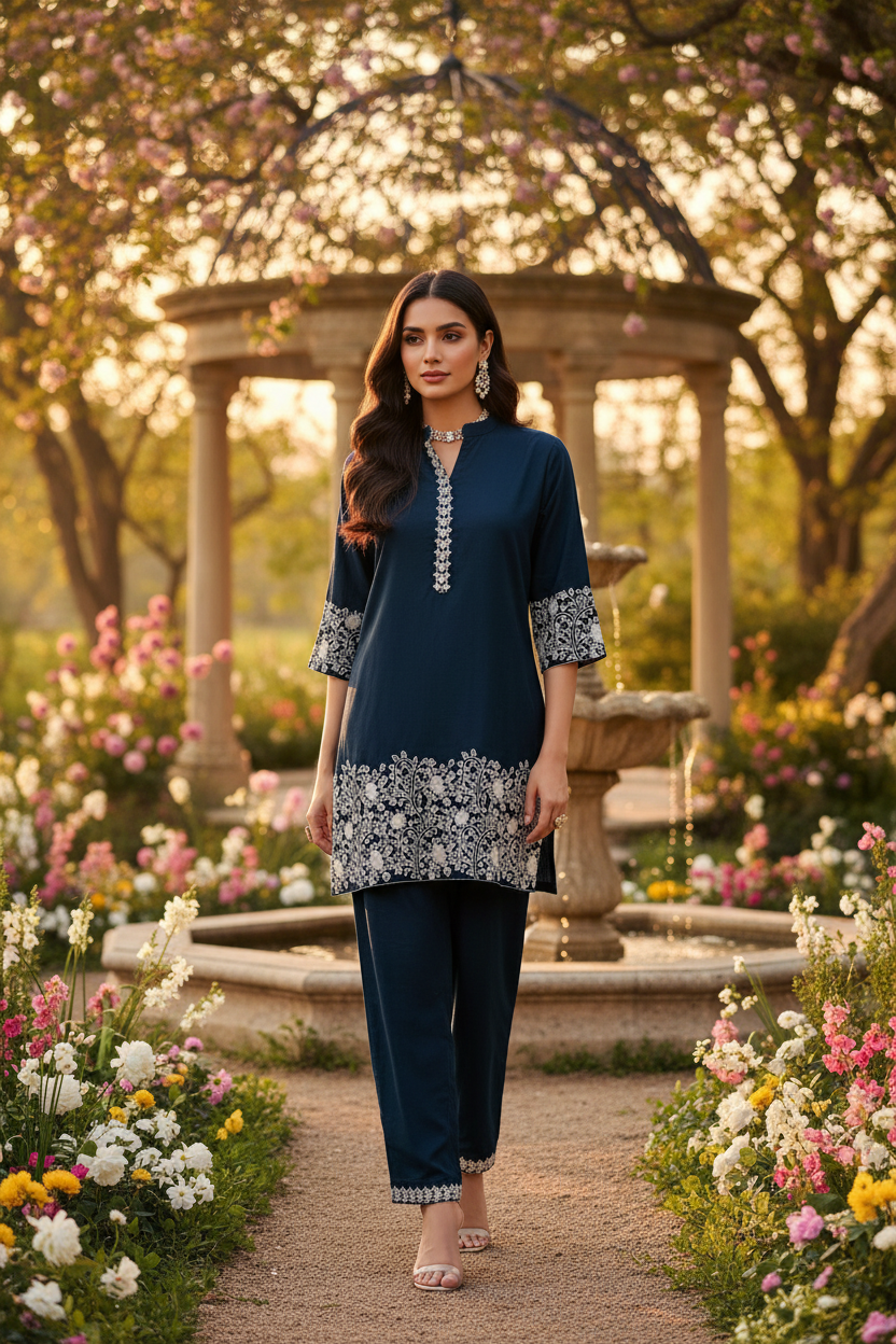 Midnight Indigo Embroidered Co-ord Set