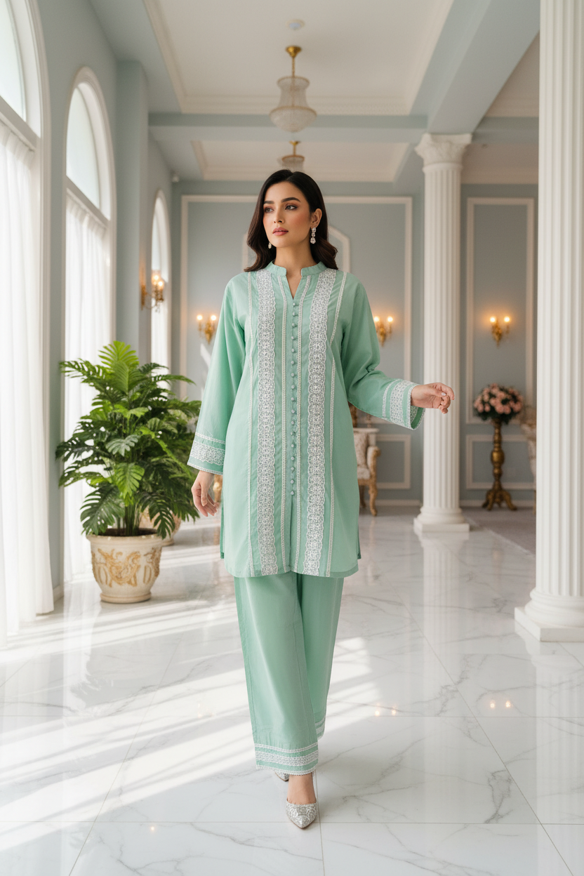 Pistachio Mist Embroidered Co-ord Set