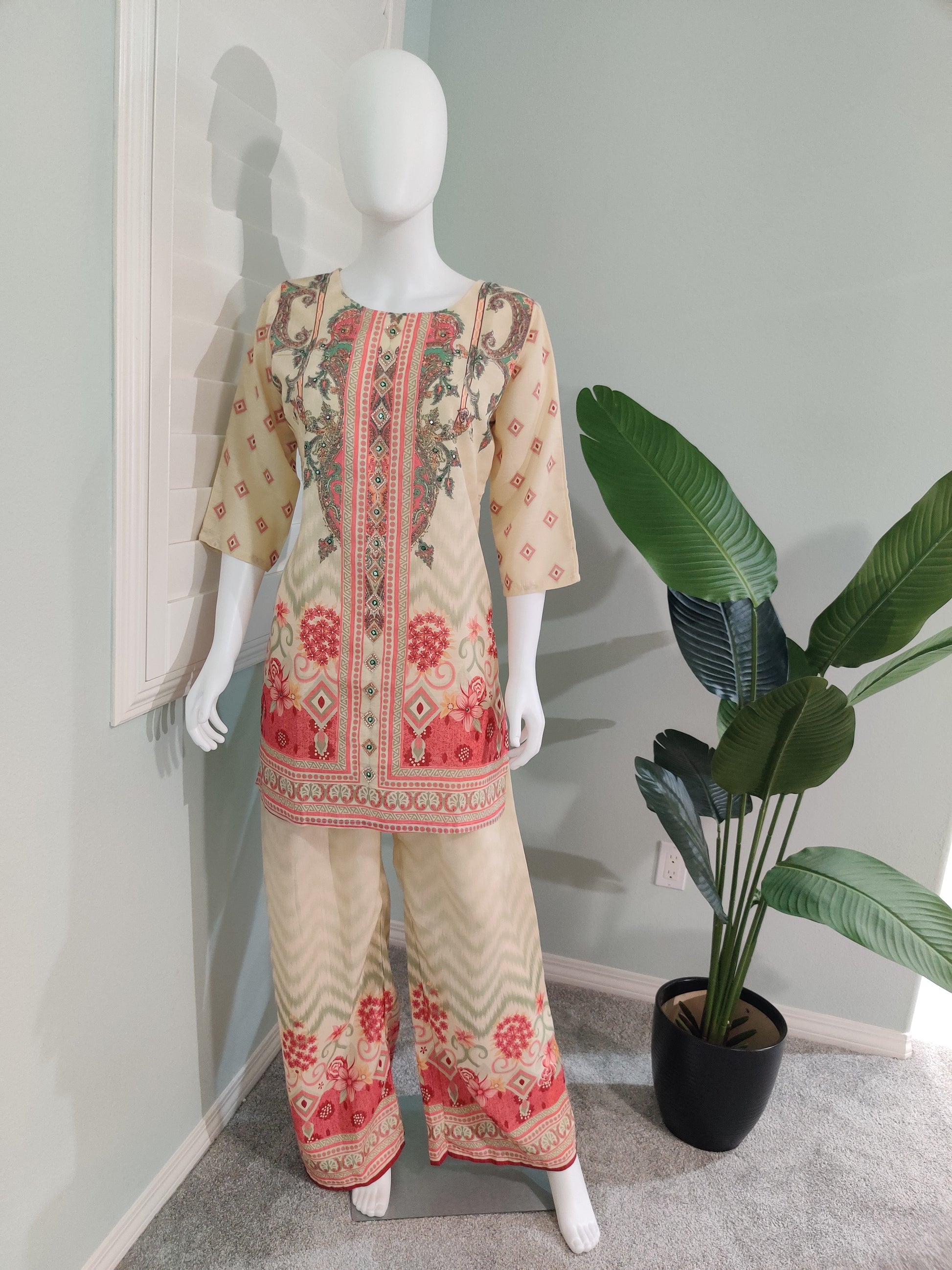 Cream & Crimson Garden Co-ord Set