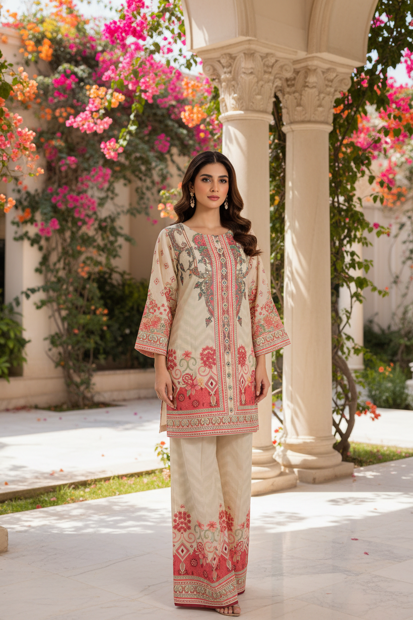 Cream & Crimson Garden Co-ord Set