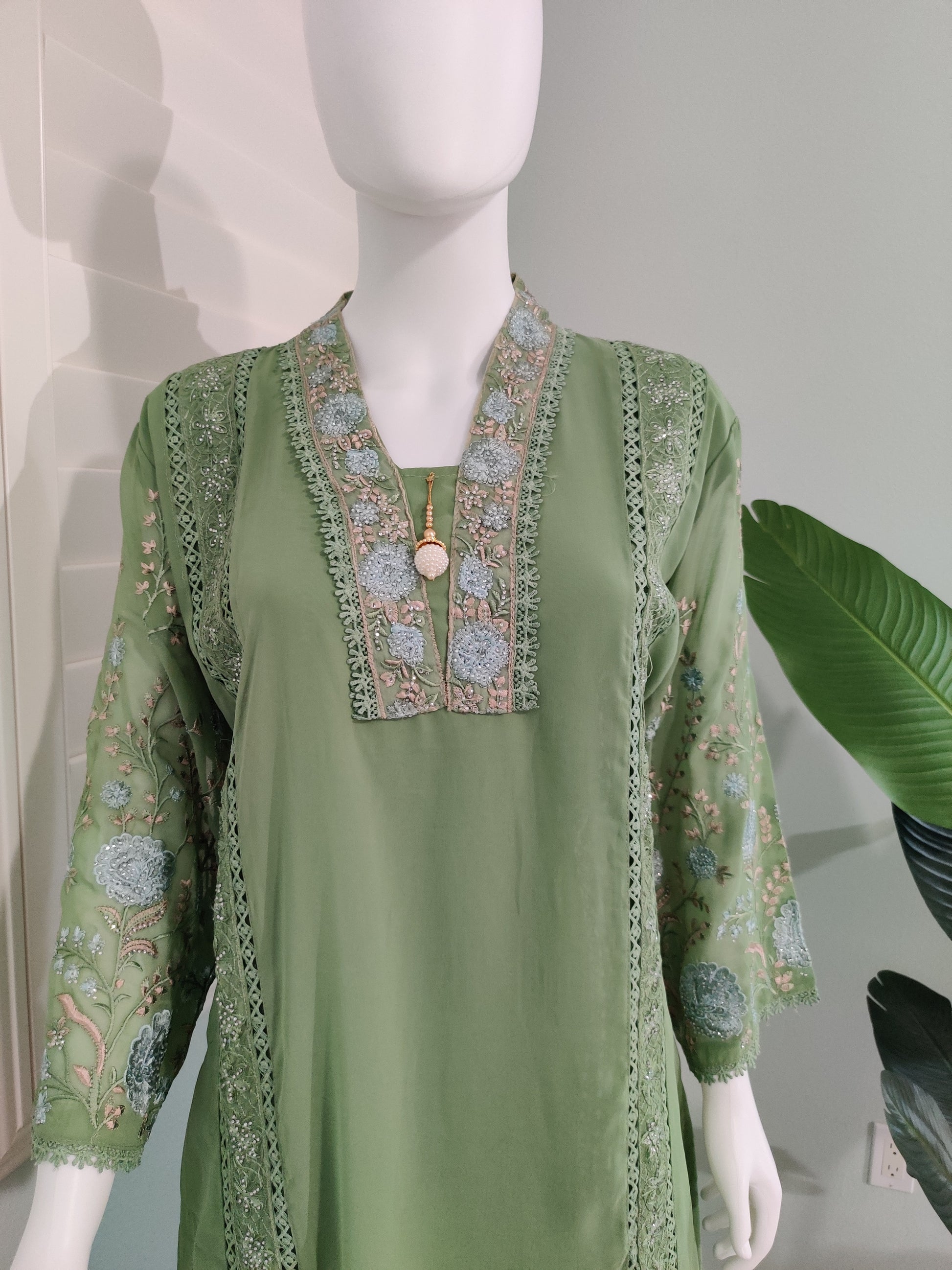 Mint Meadow Embroidered Pakistani Kurta Set