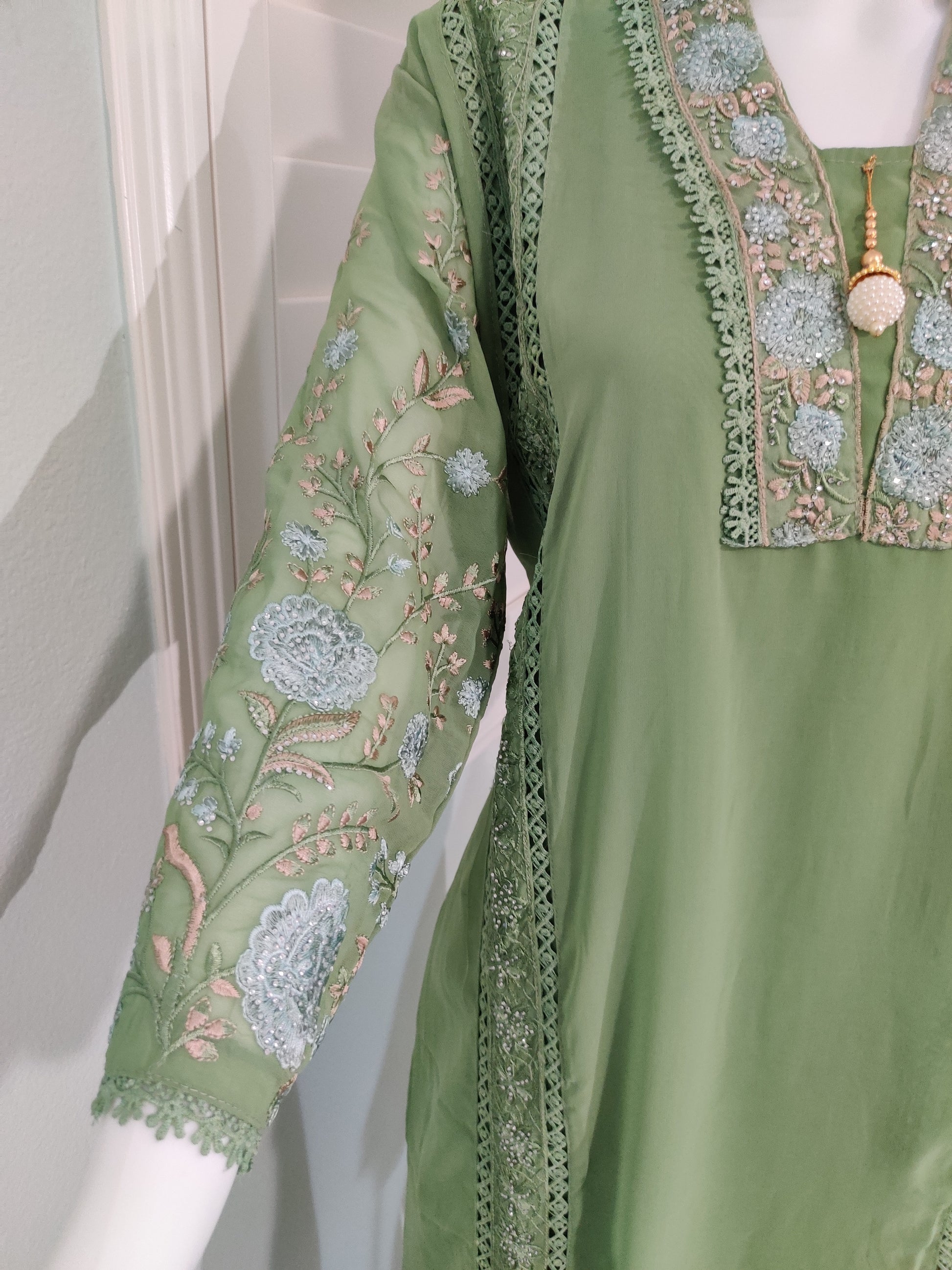 Mint Meadow Embroidered Pakistani Kurta Set