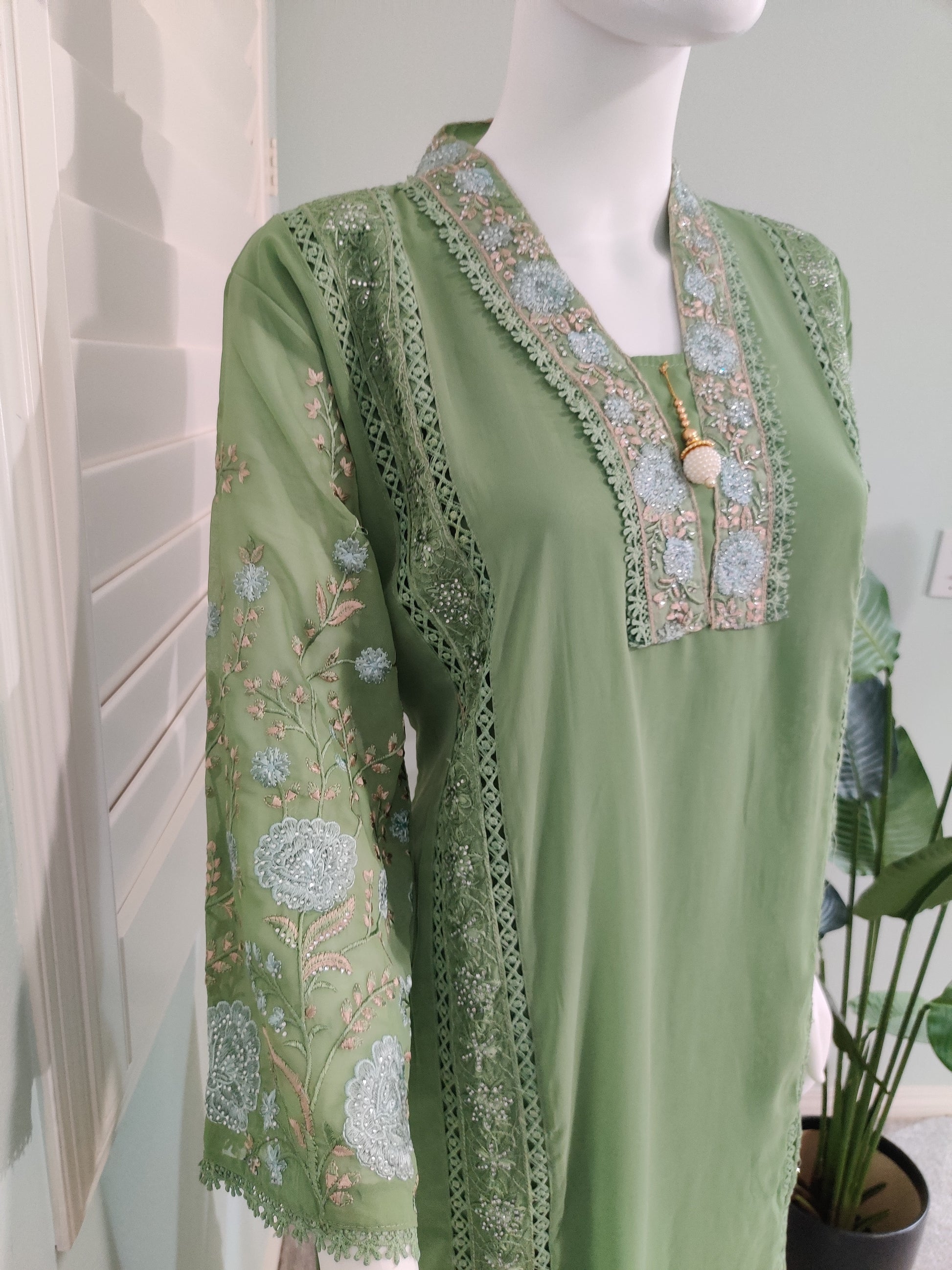 Mint Meadow Embroidered Pakistani Kurta Set