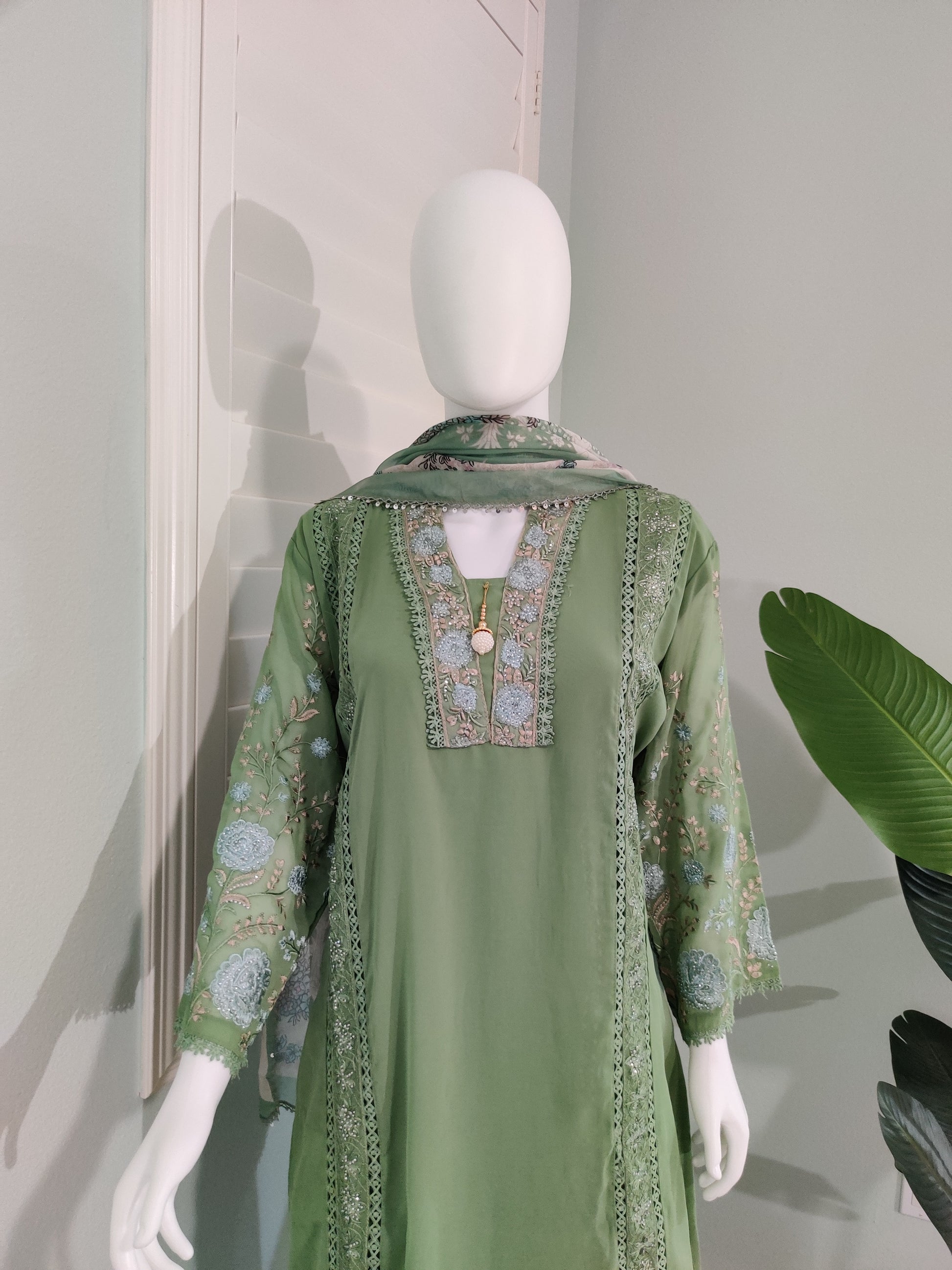 Mint Meadow Embroidered Pakistani Kurta Set