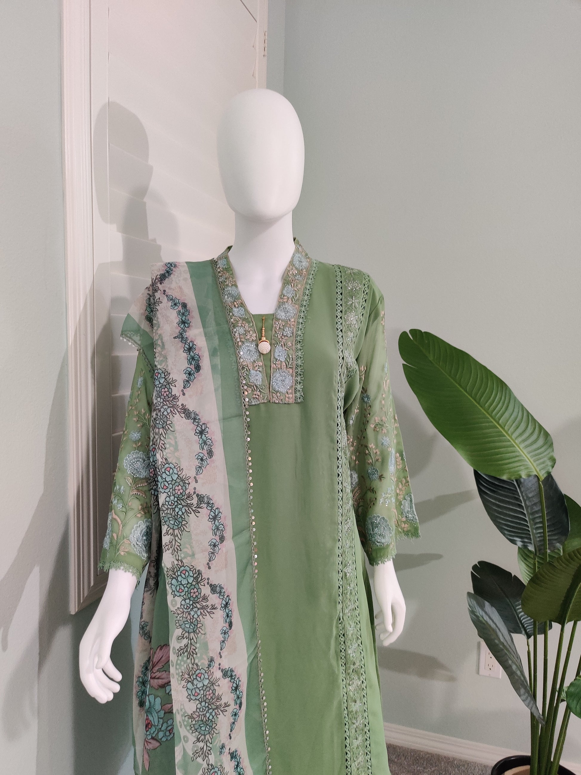 Mint Meadow Embroidered Pakistani Kurta Set