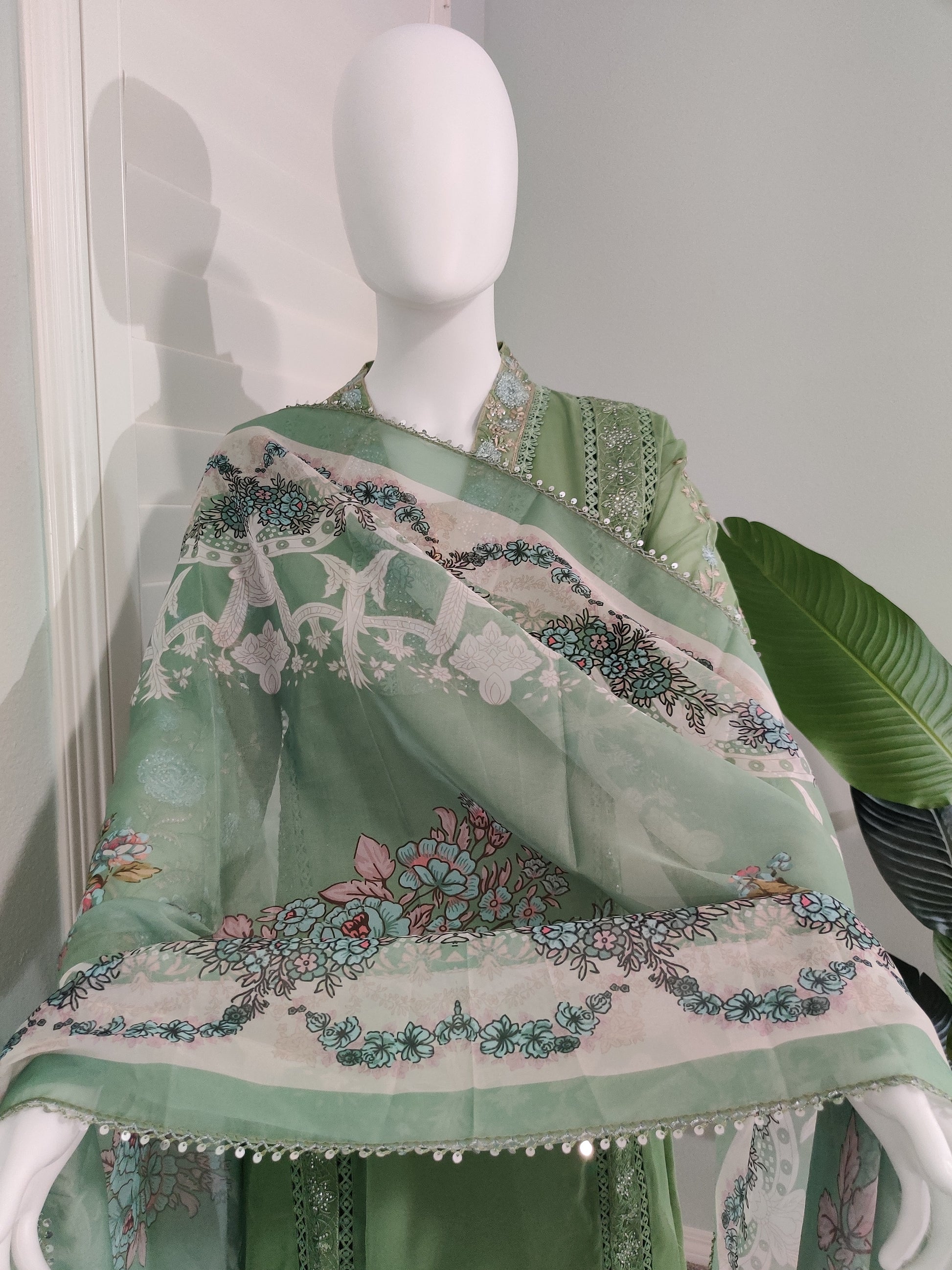 Mint Meadow Embroidered Pakistani Kurta Set