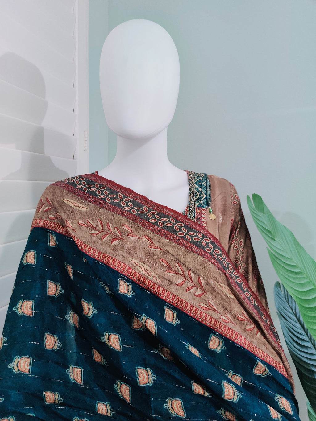 Brown-Gold Embroidered A-Line Kurta Set