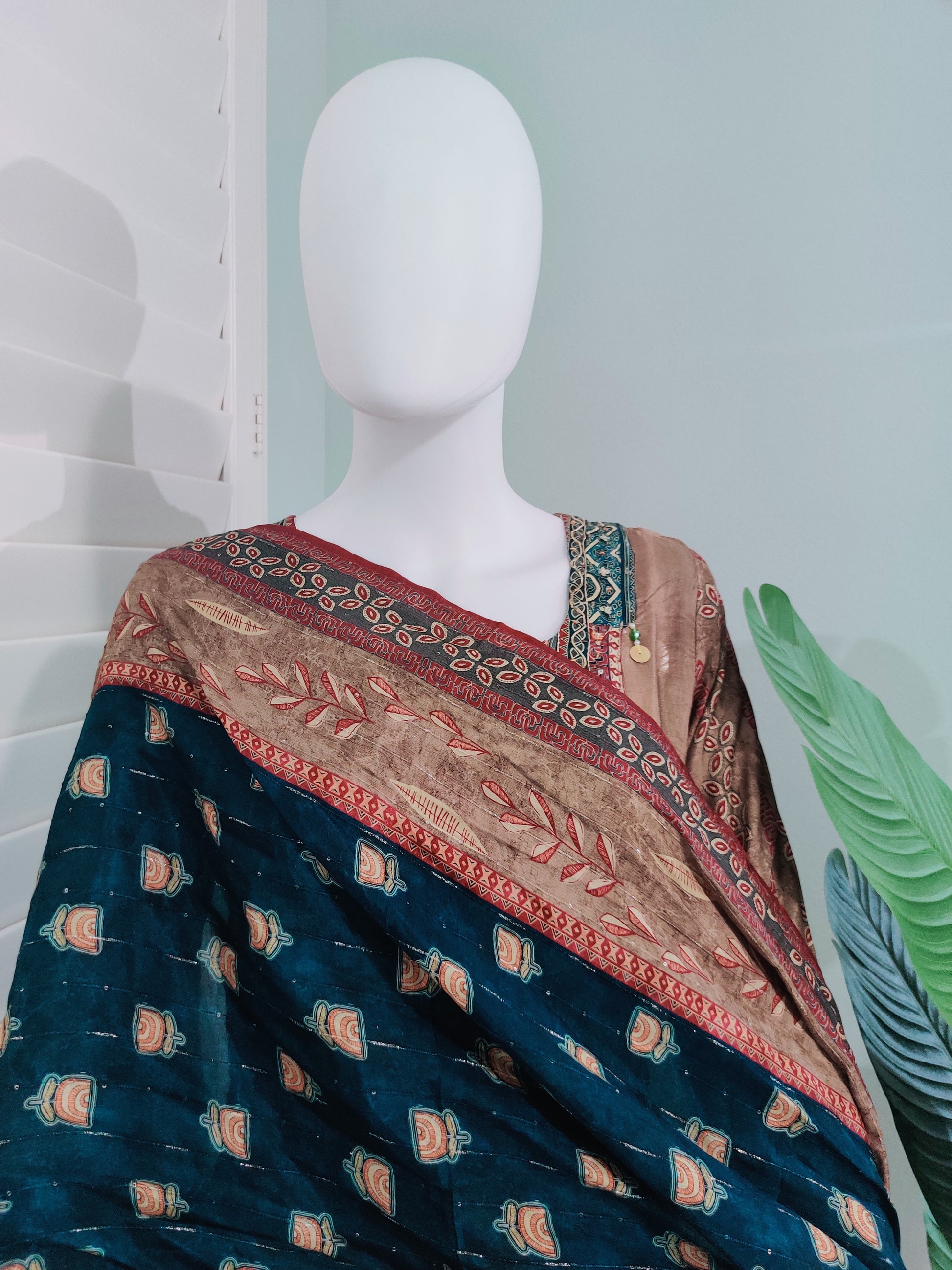 Brown-Gold Embroidered A-Line Kurta Set