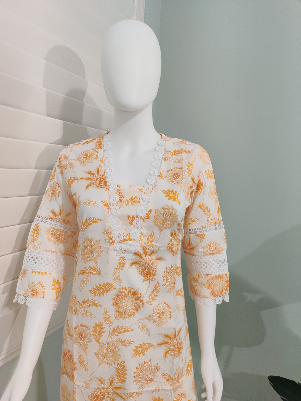 White Printed Cotton Kurta Set with Brush Print Dupatta