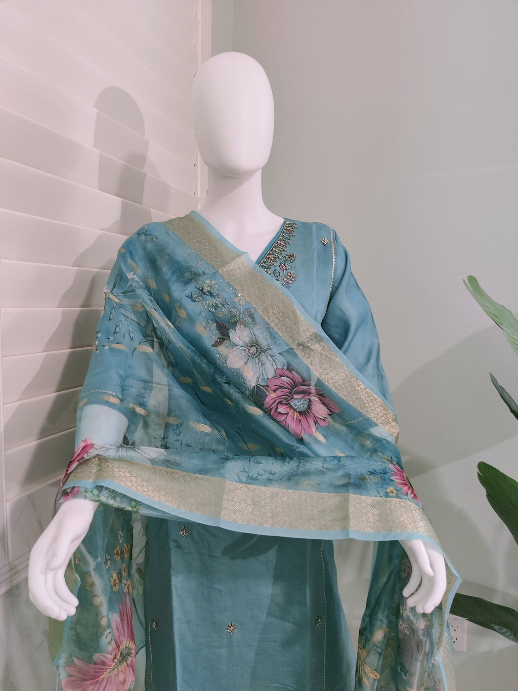 Roman Silk Festive Kurta Set with Banarasi Dupatta