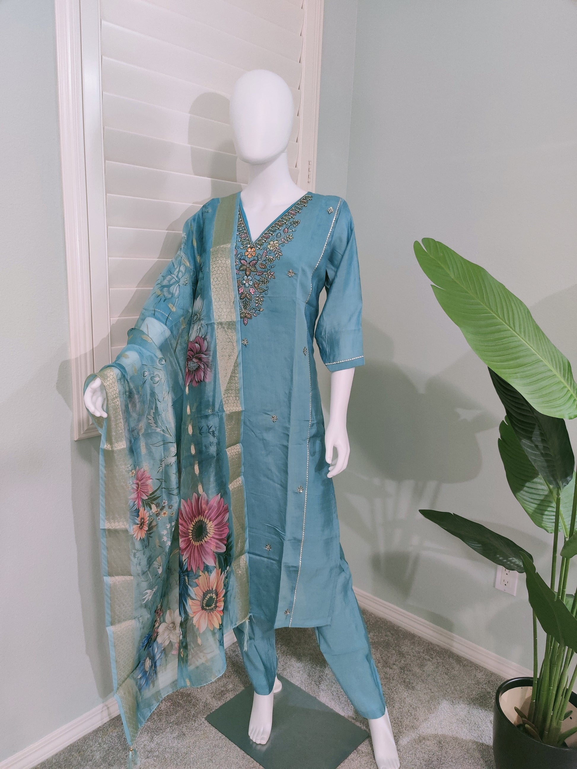 Roman Silk Festive Kurta Set with Banarasi Dupatta