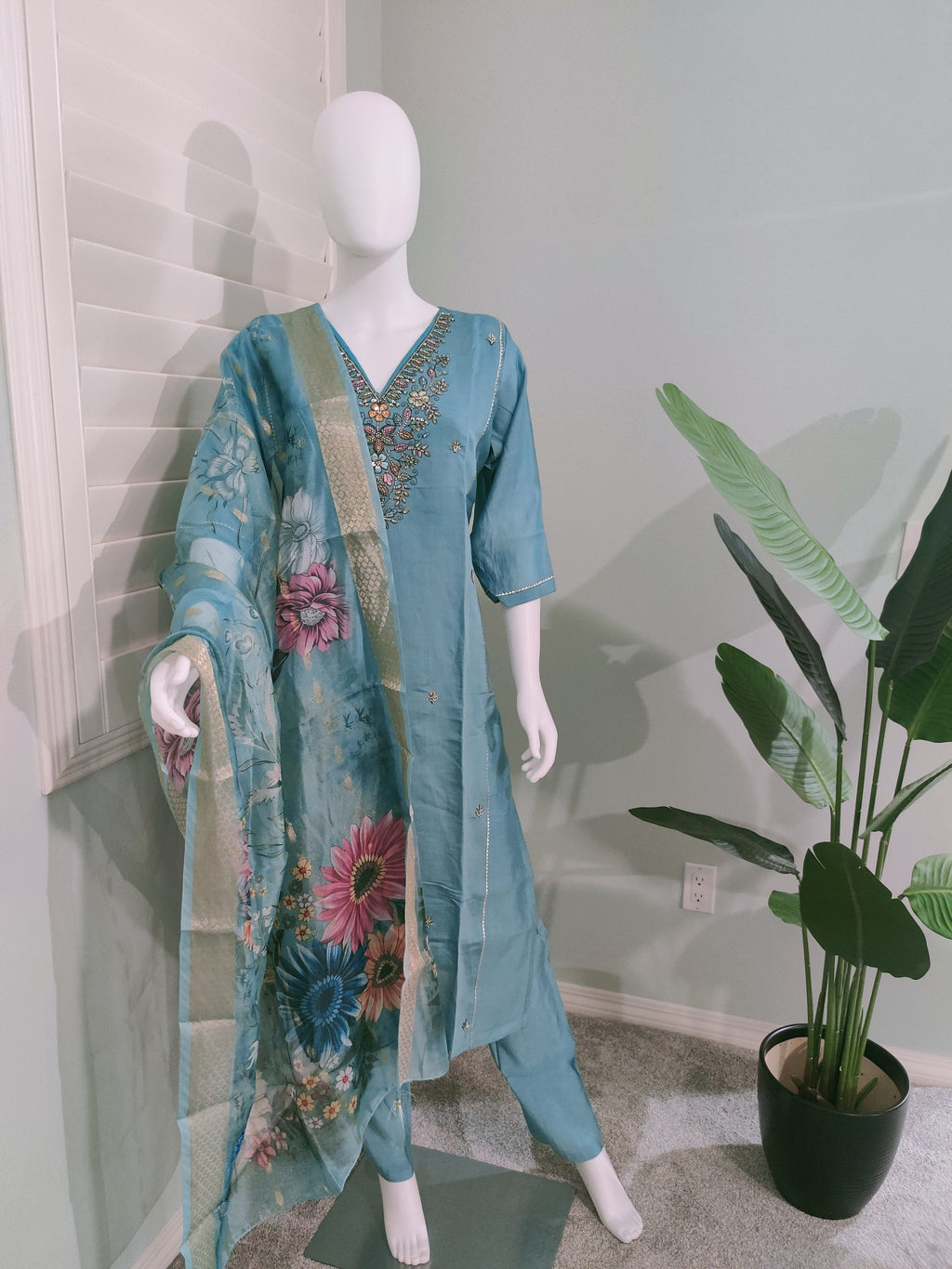 Roman Silk Festive Kurta Set with Banarasi Dupatta