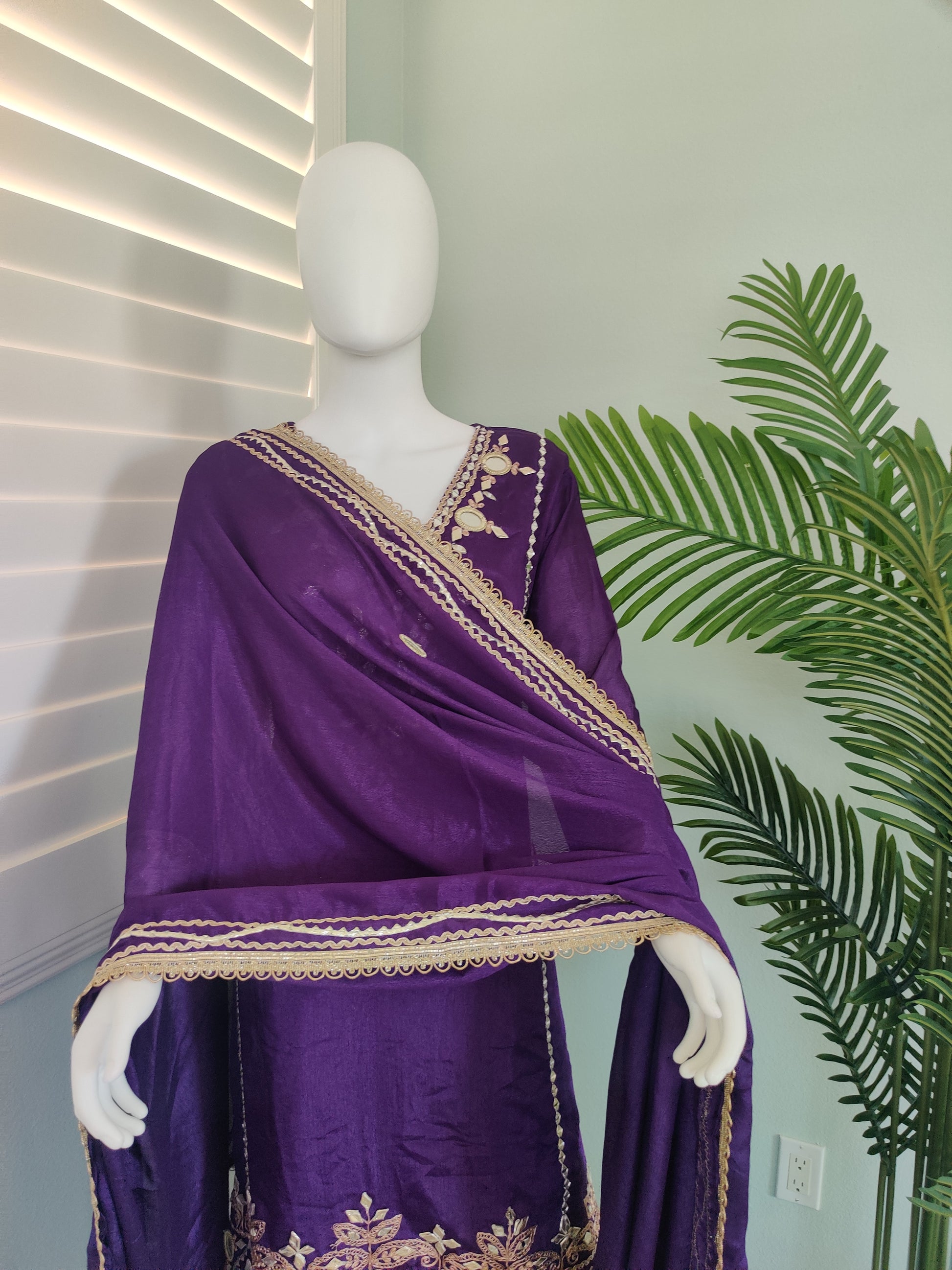 ✨ Regal Radiance — Heavy Chinon Mirror Work & Gotta Patti Plazzo Suit