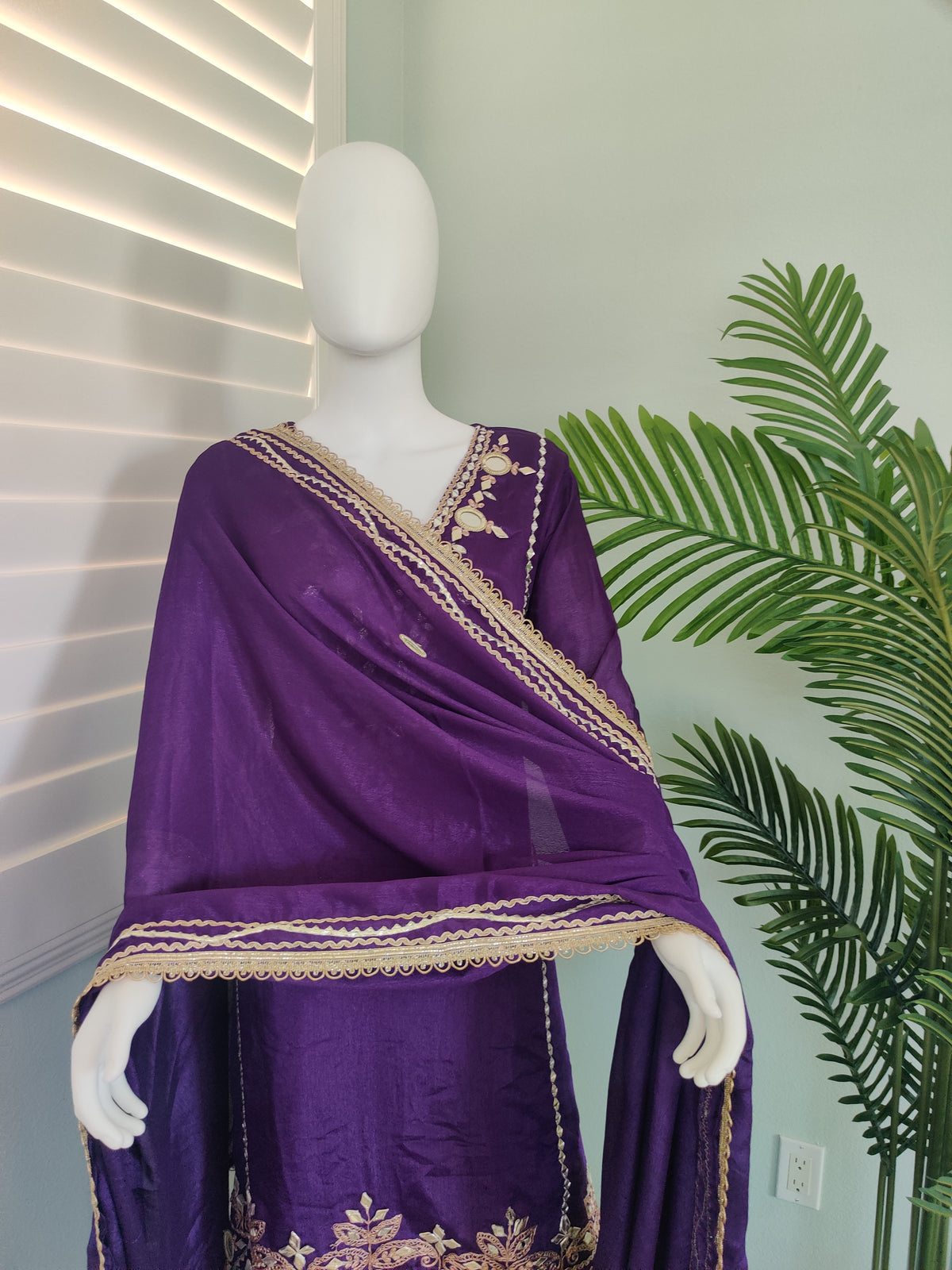 ✨ Regal Radiance — Heavy Chinon Mirror Work & Gotta Patti Plazzo Suit