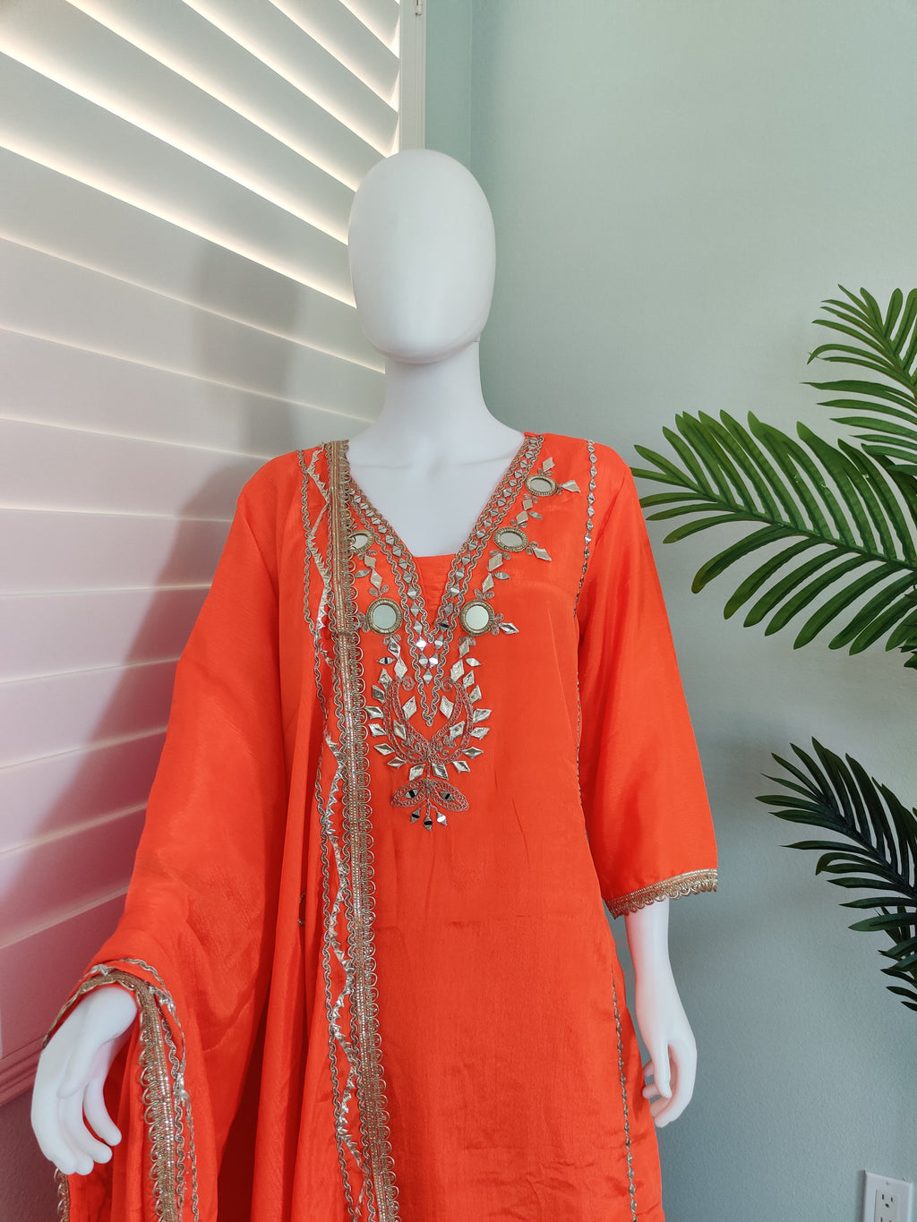 ✨ Regal Radiance — Heavy Chinon Mirror Work & Gotta Patti Plazzo Suit