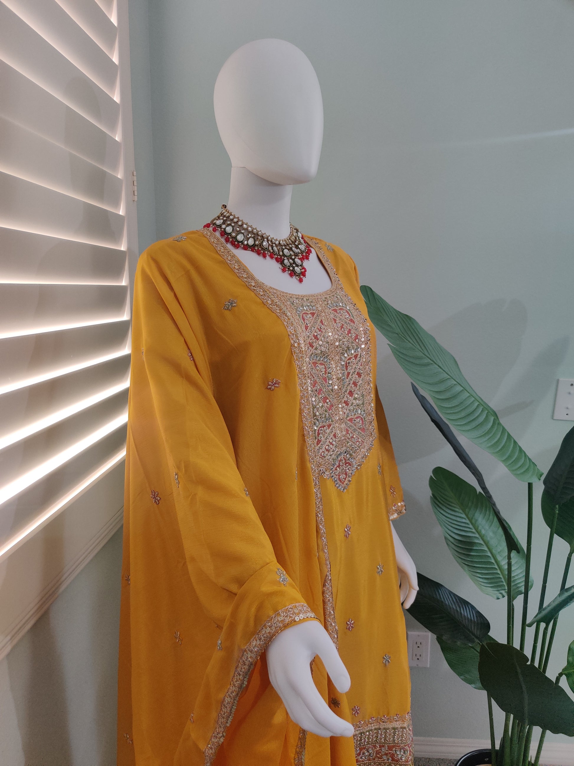 ✨ Chinon Festive Plazzo Kurta Set — Available in Four Stunning Colors